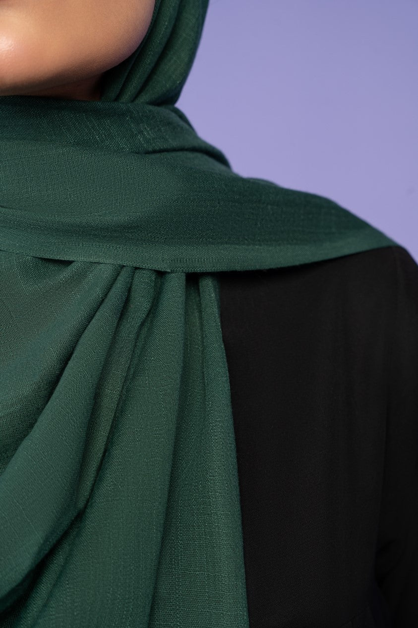 slub lawn Hijab in Bottle green