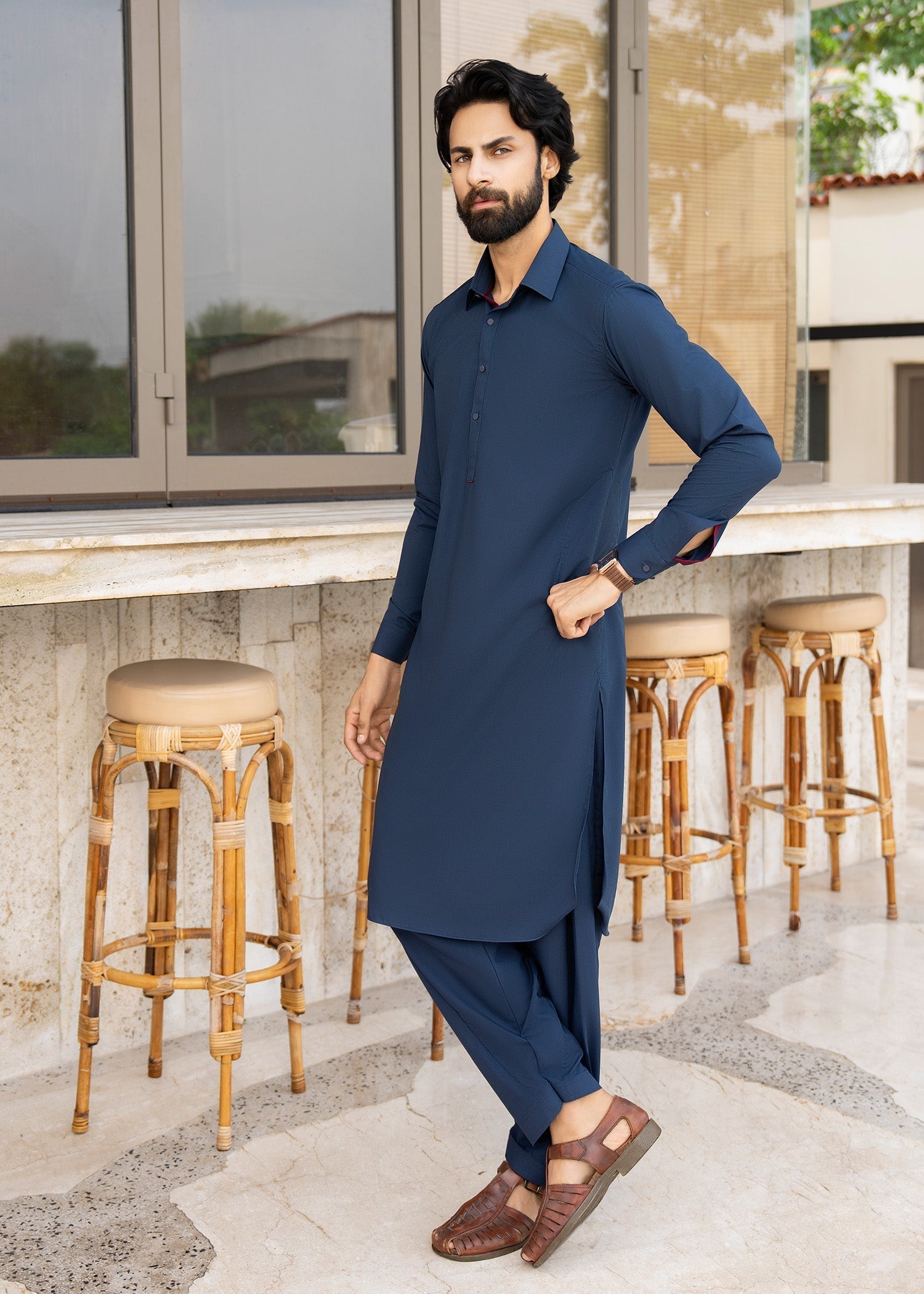 wash & wear Shalwar Kameez in Royal blue by Buraq