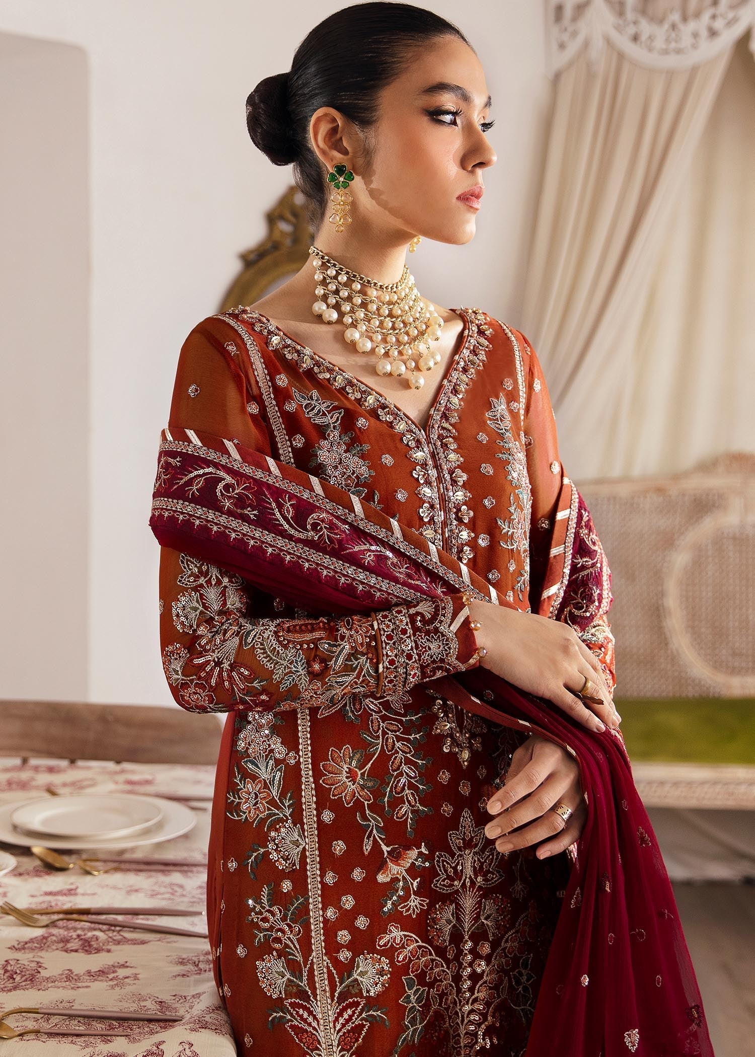 chiffon Unstitched in Rust orange