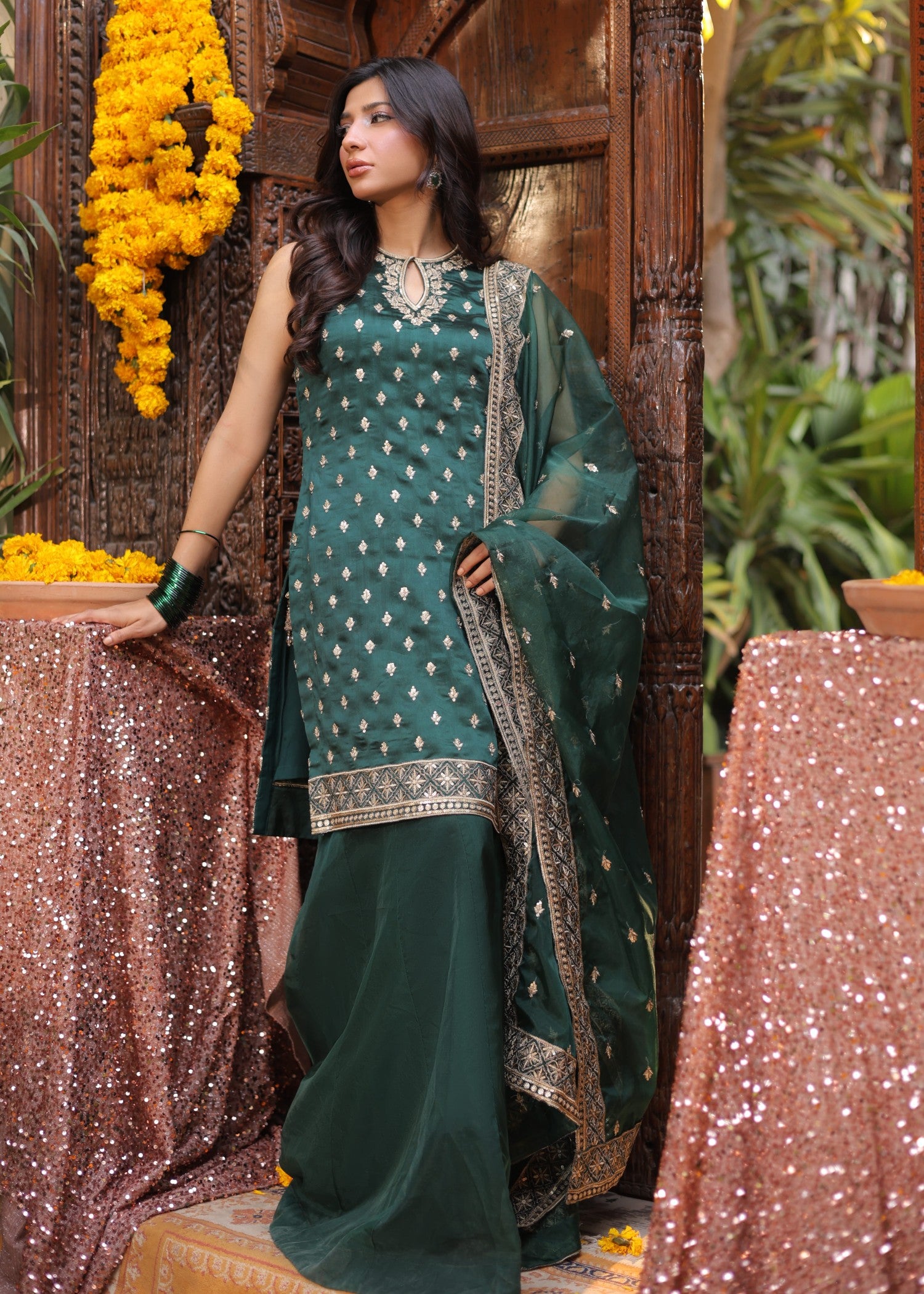 pure silk Kurta Set in Emerald green