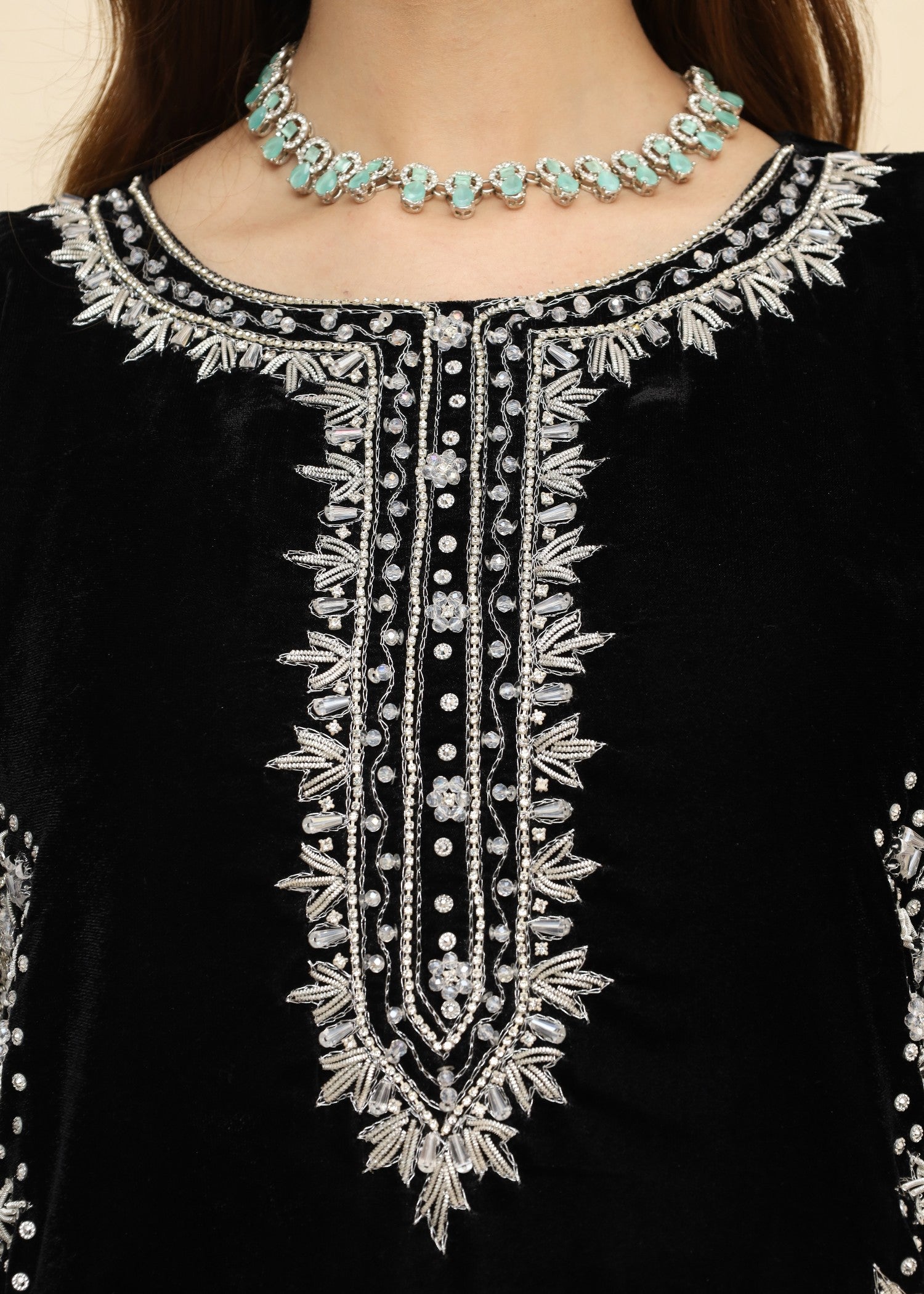 velvet Kurta Set in Black