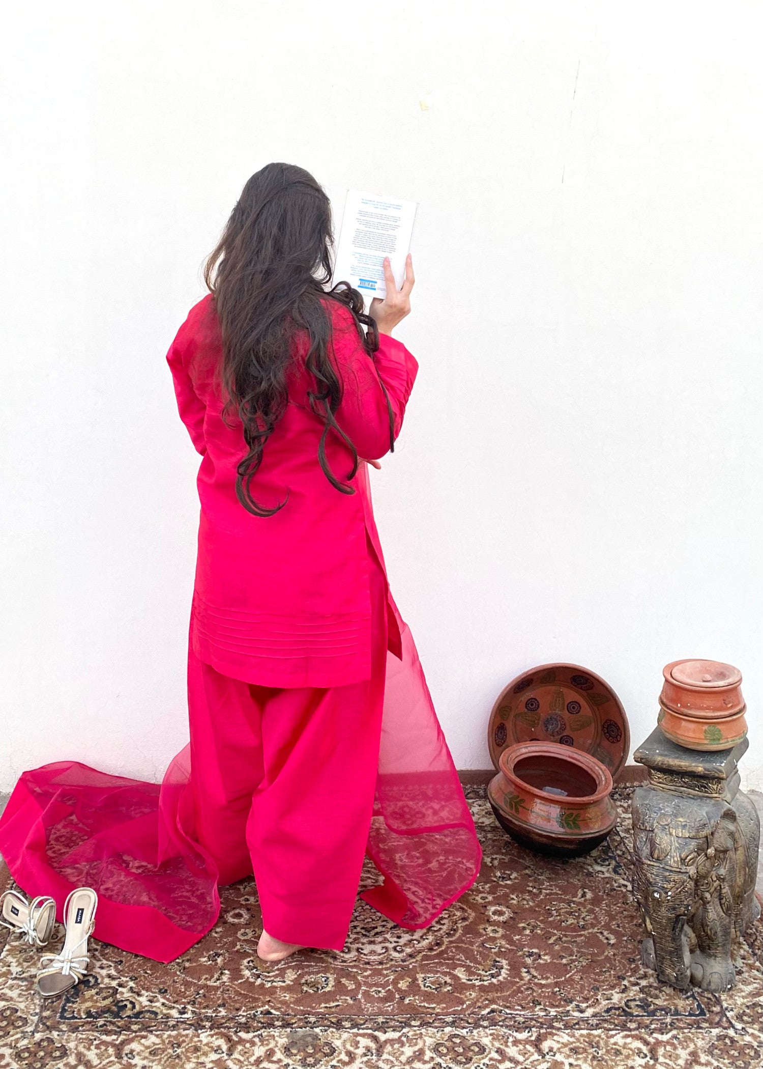 raw silk Kurta Set in Deep pink