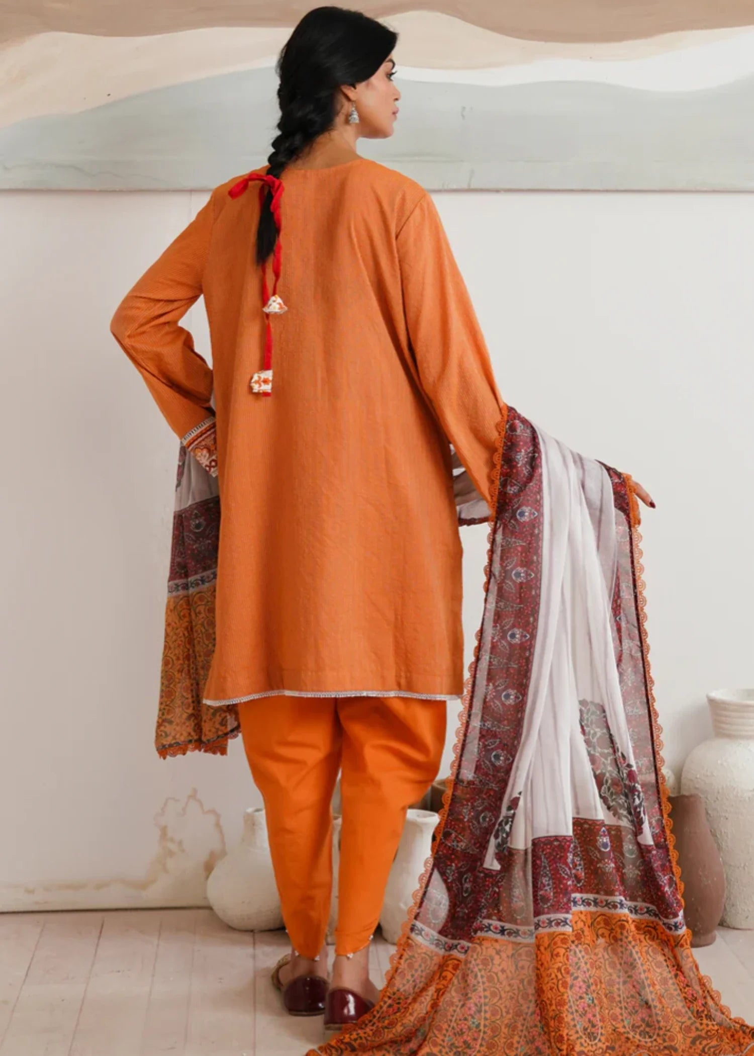 zari Unstitched in Rust orange