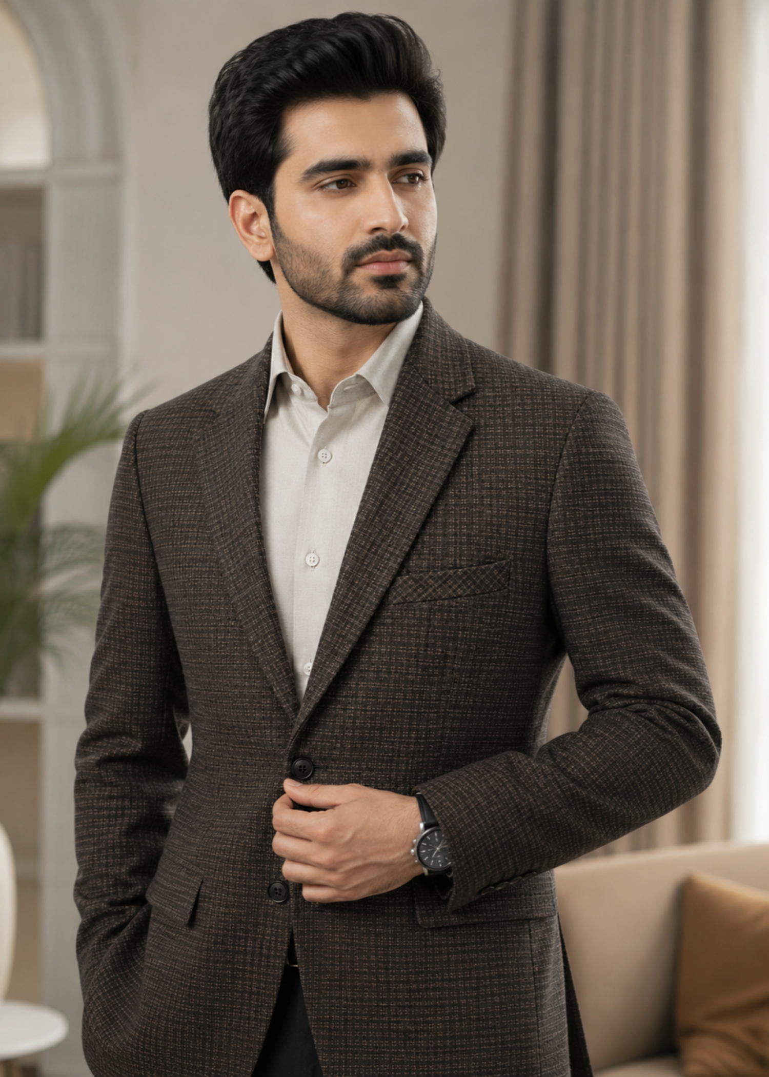 wool Blazer in Dark brown, black