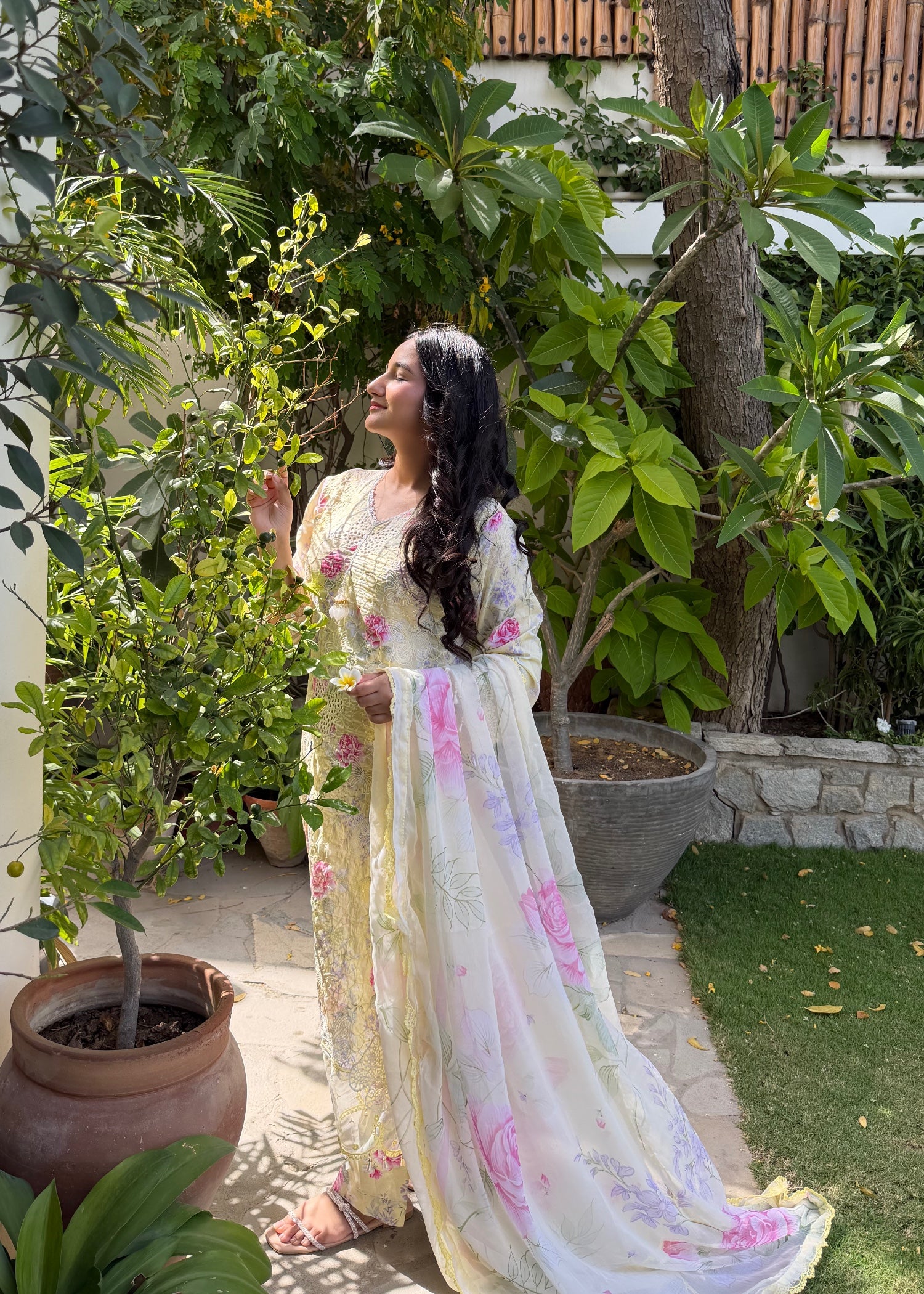 lawn Kurta Set in Beige, mellow yellow
