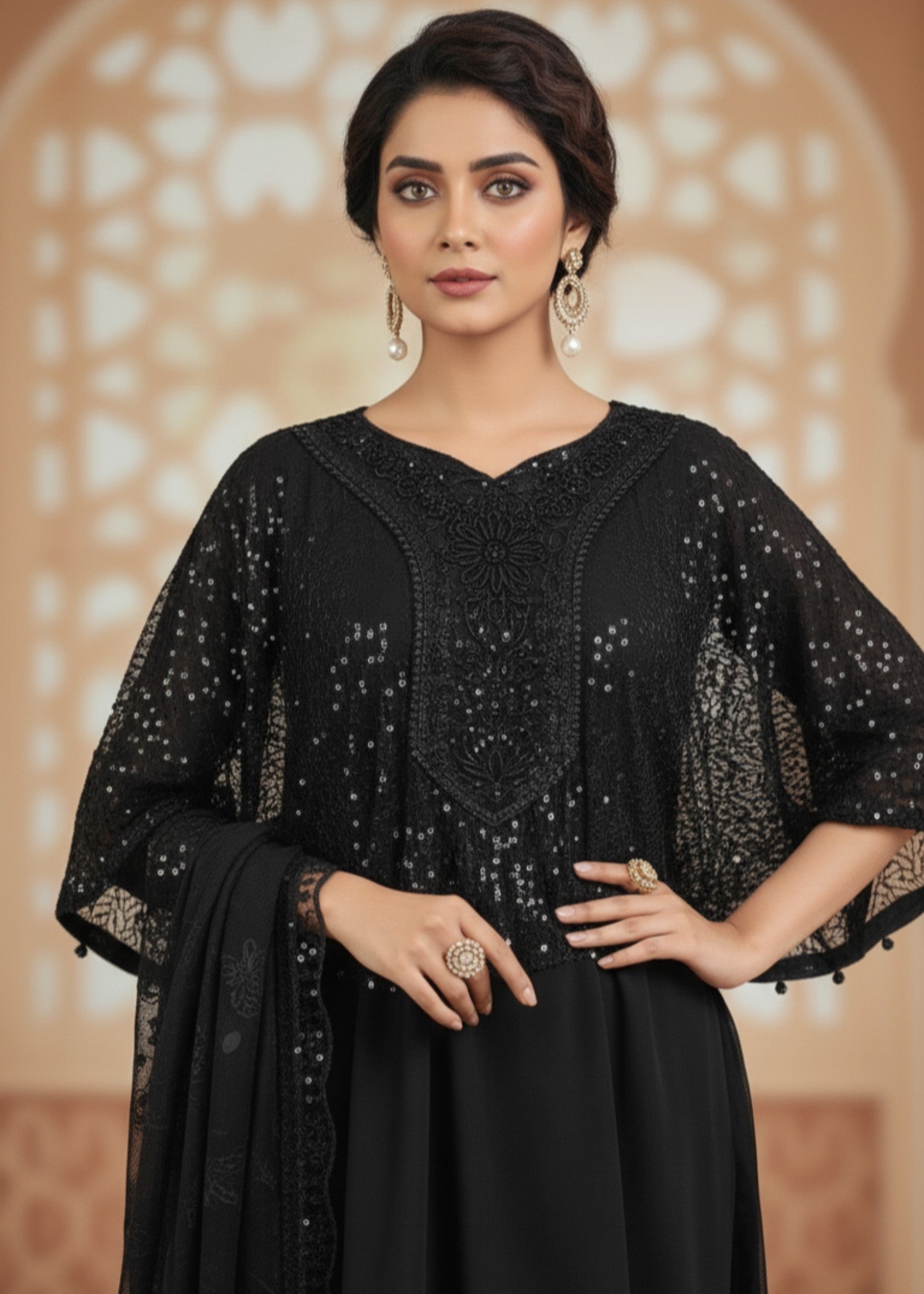 silk Short Frock in Black
