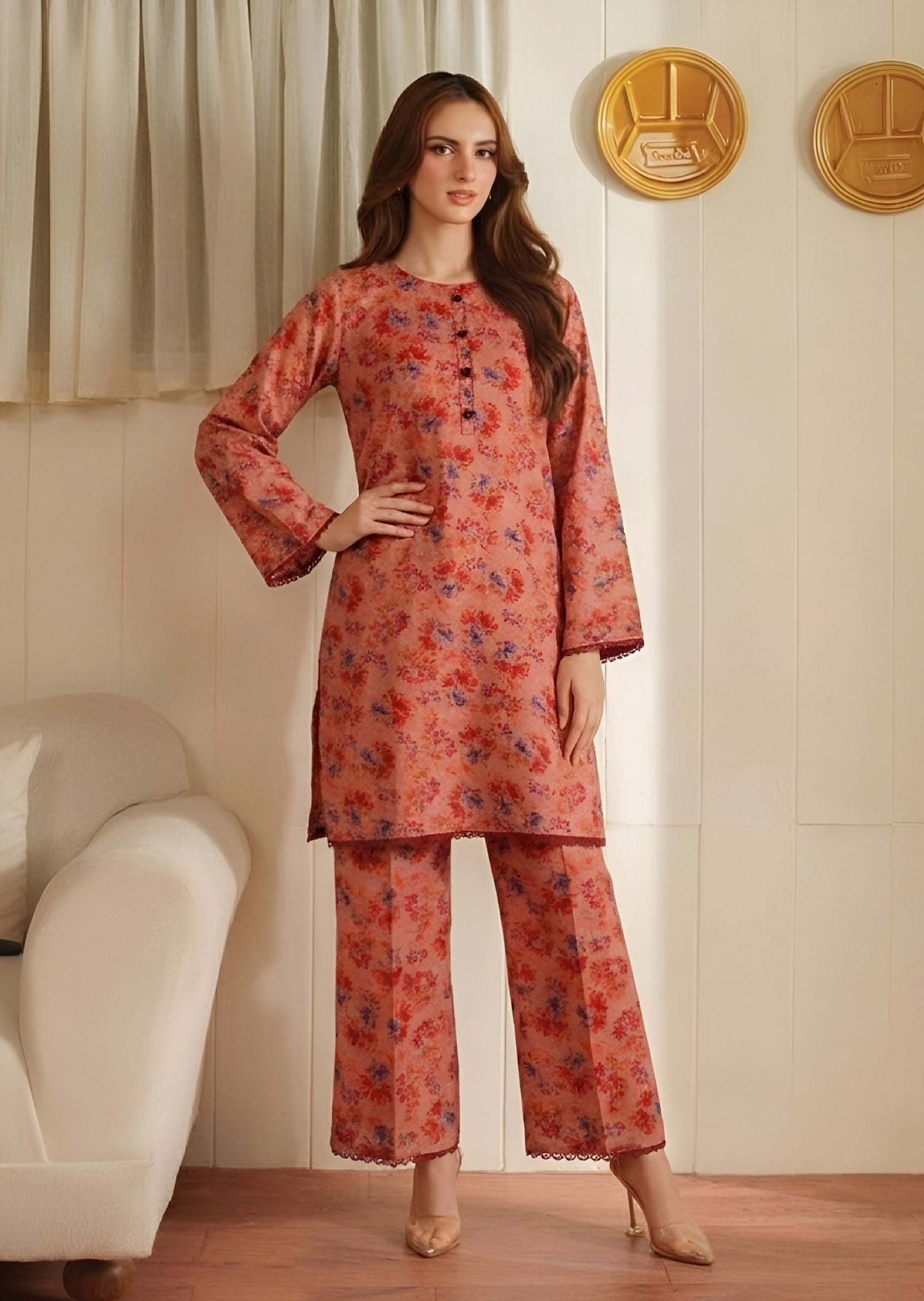 linen Co Ord Sets in Coral pink