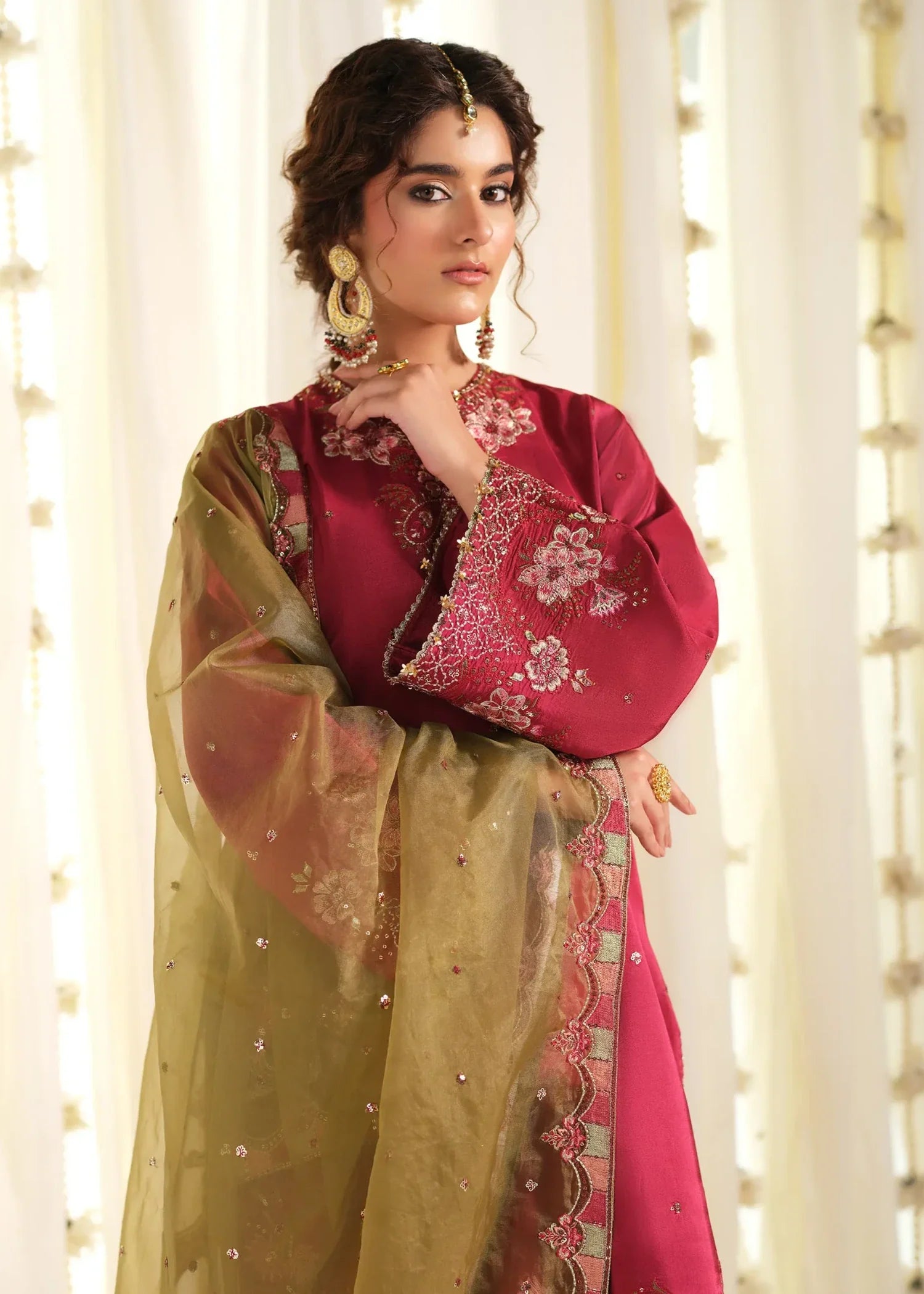tussar silk Unstitched in Cherry red