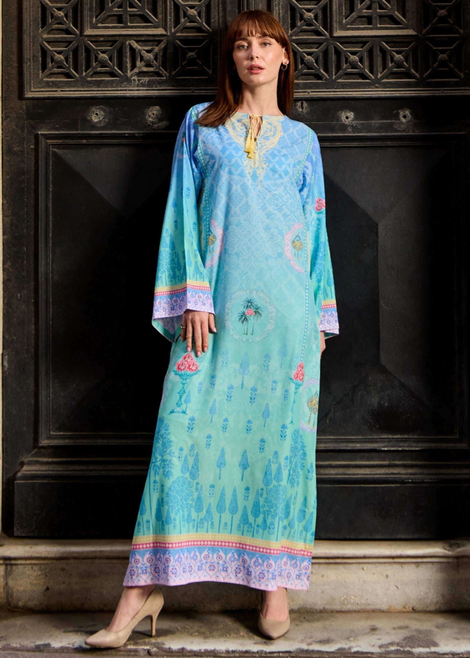 crepe polyester Kaftan in Sky blue