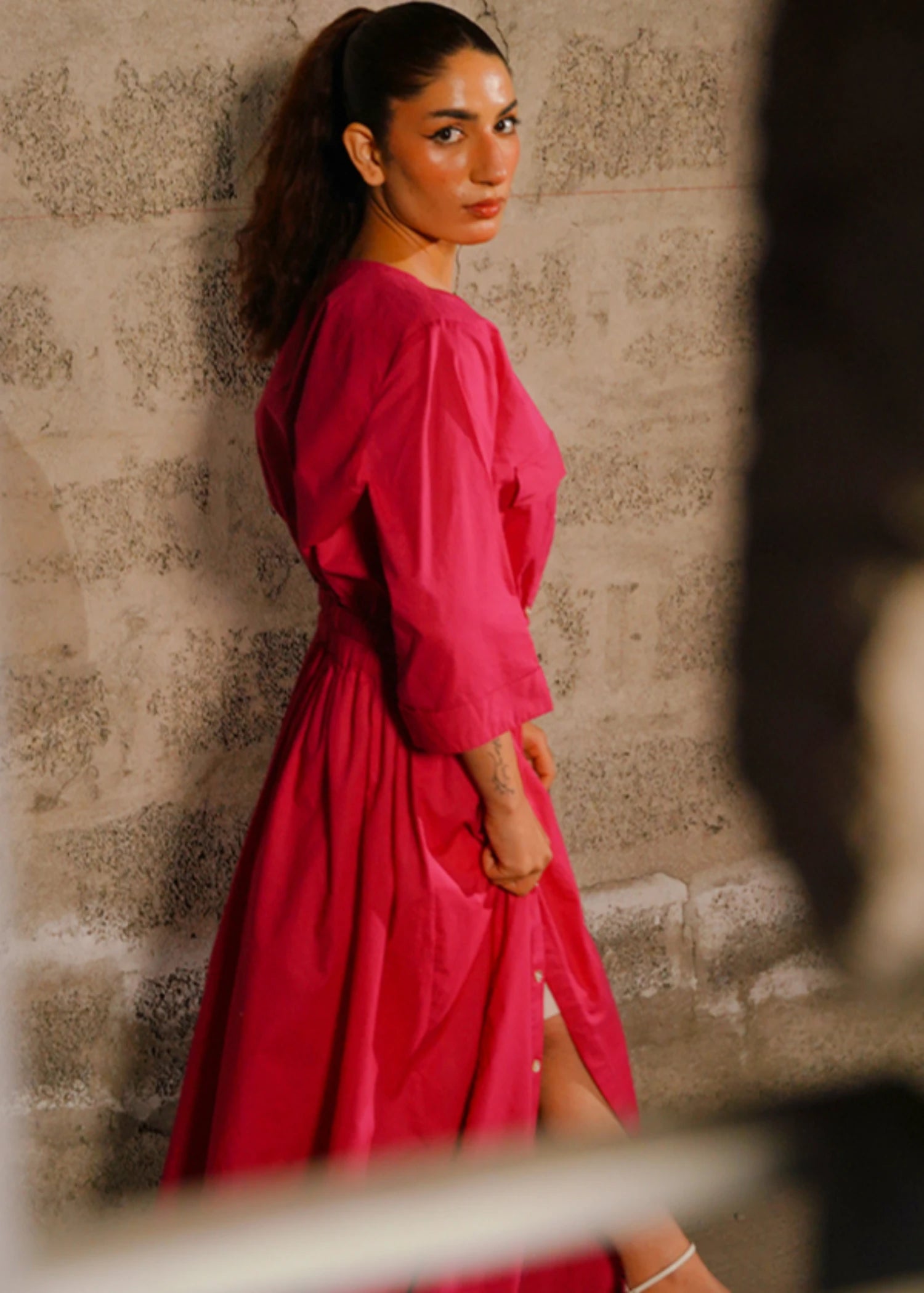 pure cotton Kaftan in Fuchsia pink