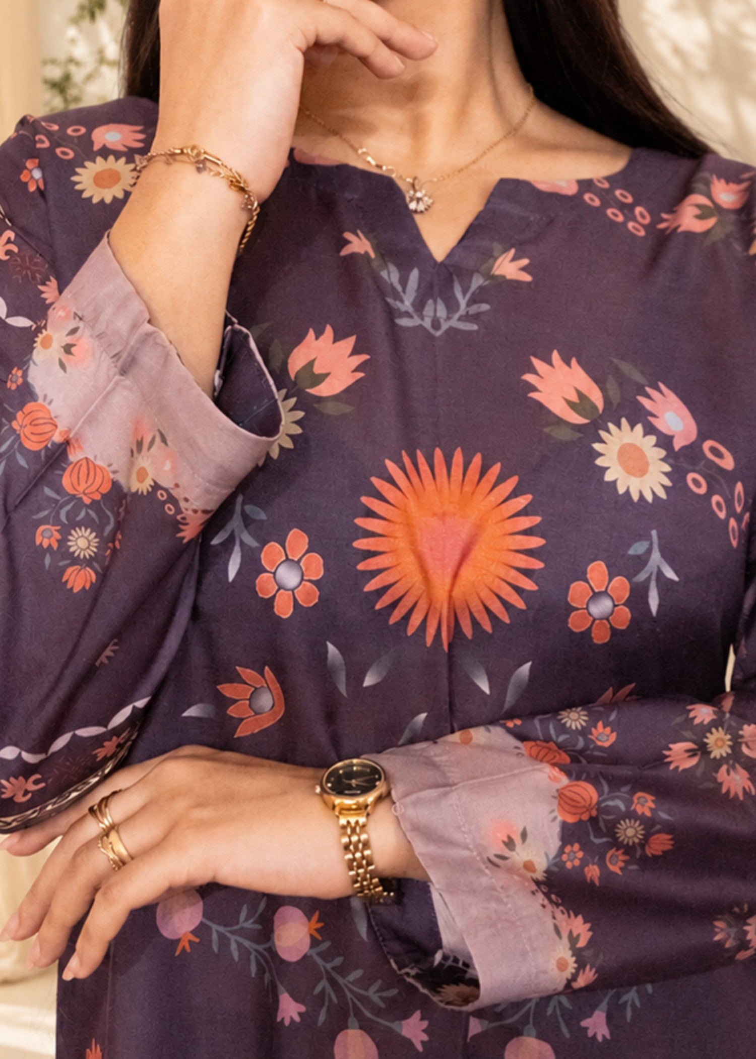 poly lawn Kaftan in Purple