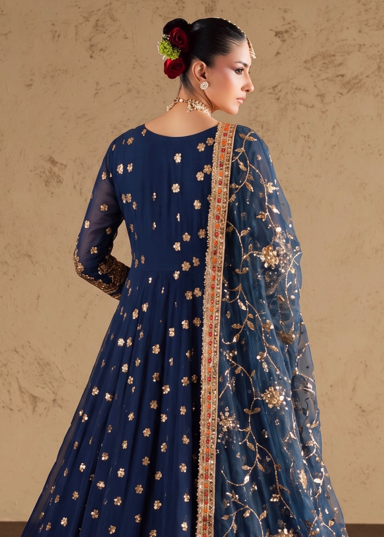 chiffon Pishwas in Cobalt blue