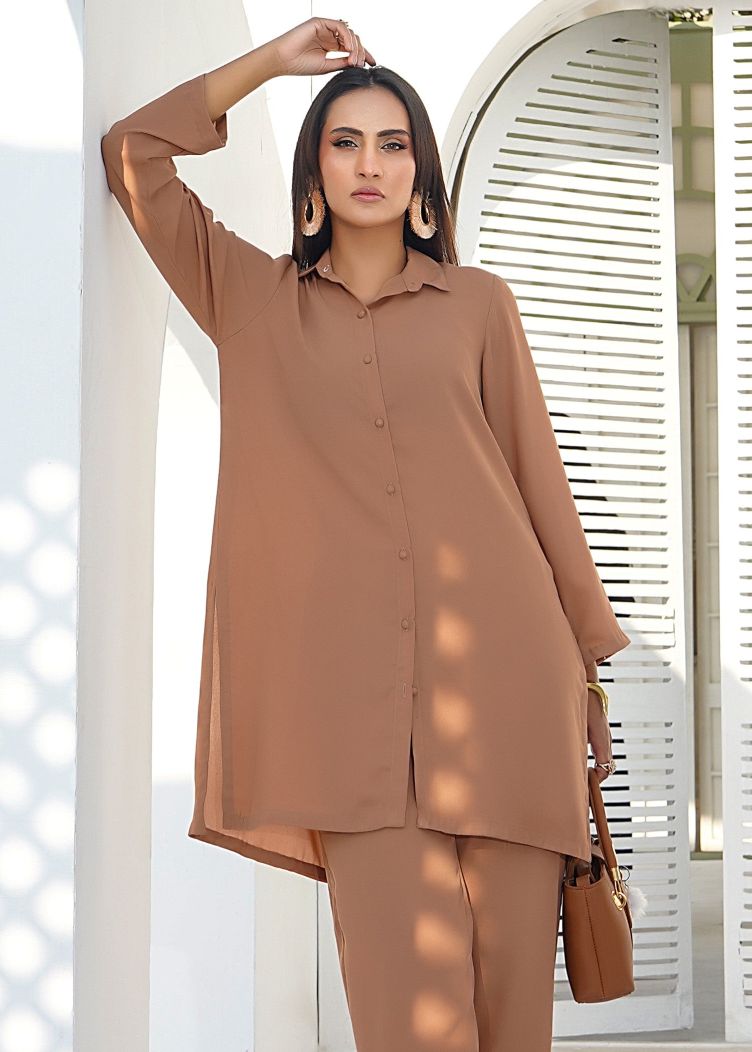 silk georgette Co Ord Sets in Almond brown