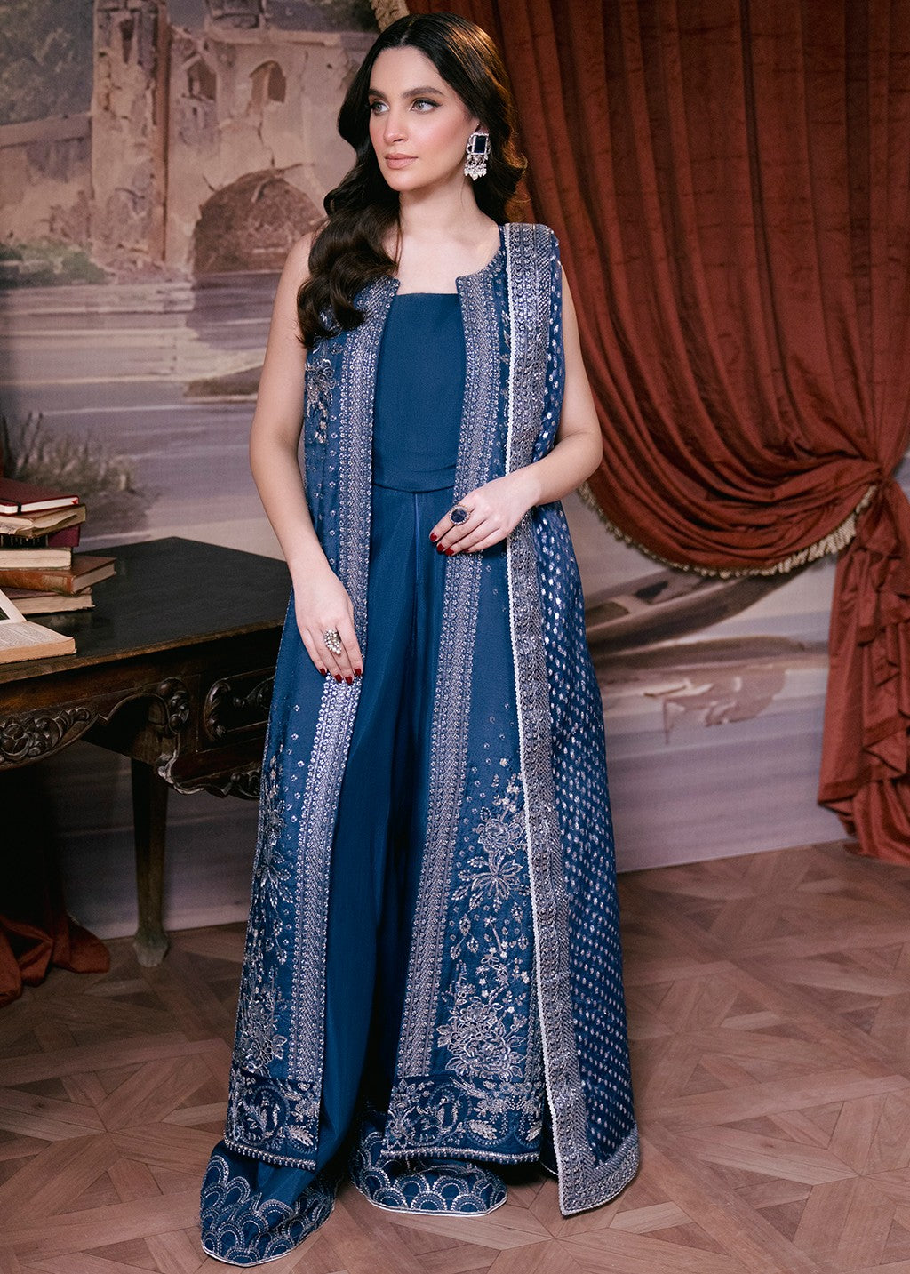 raw silk Unstitched in Royal blue