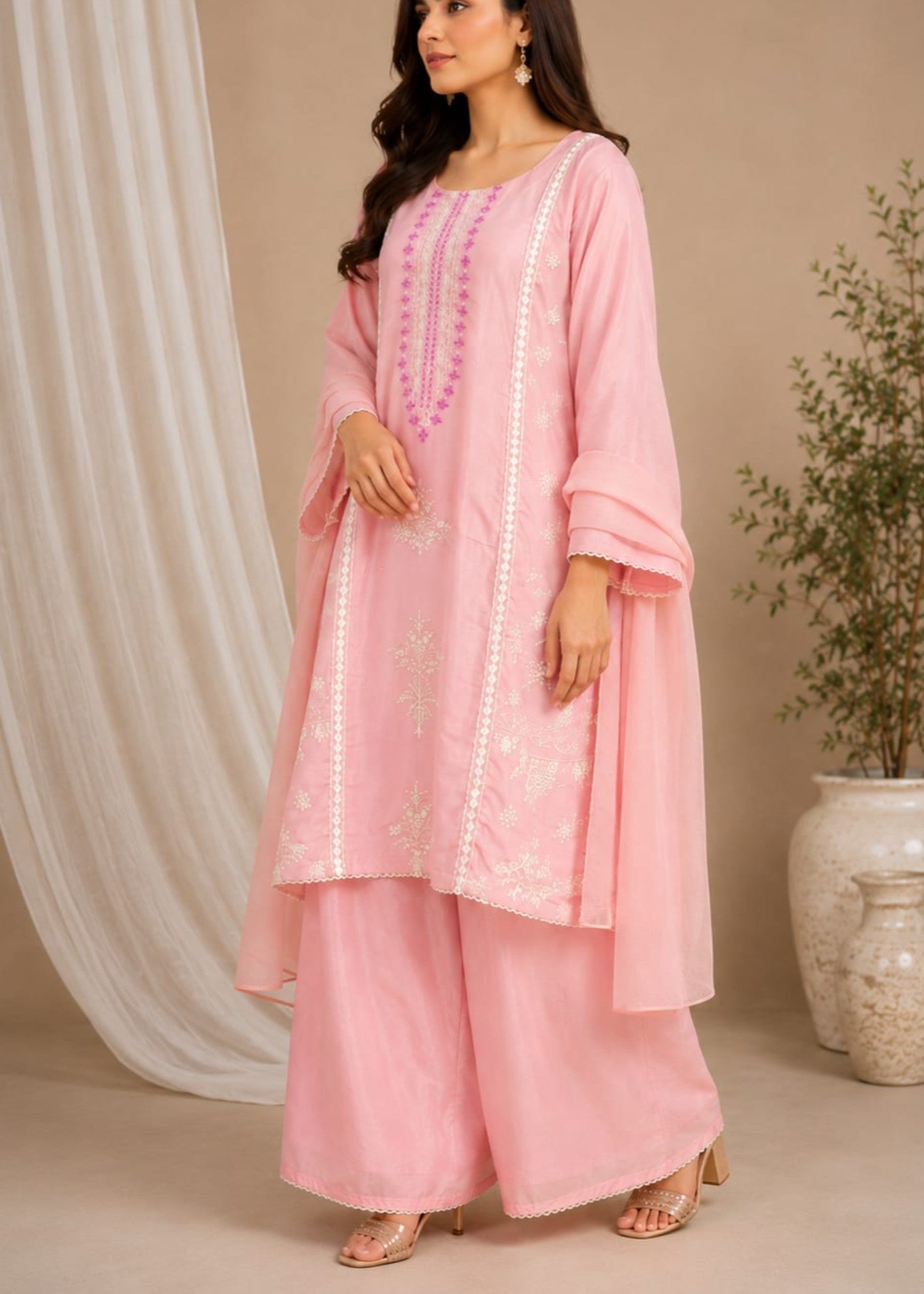 kattan silk Kurta Set in Pink