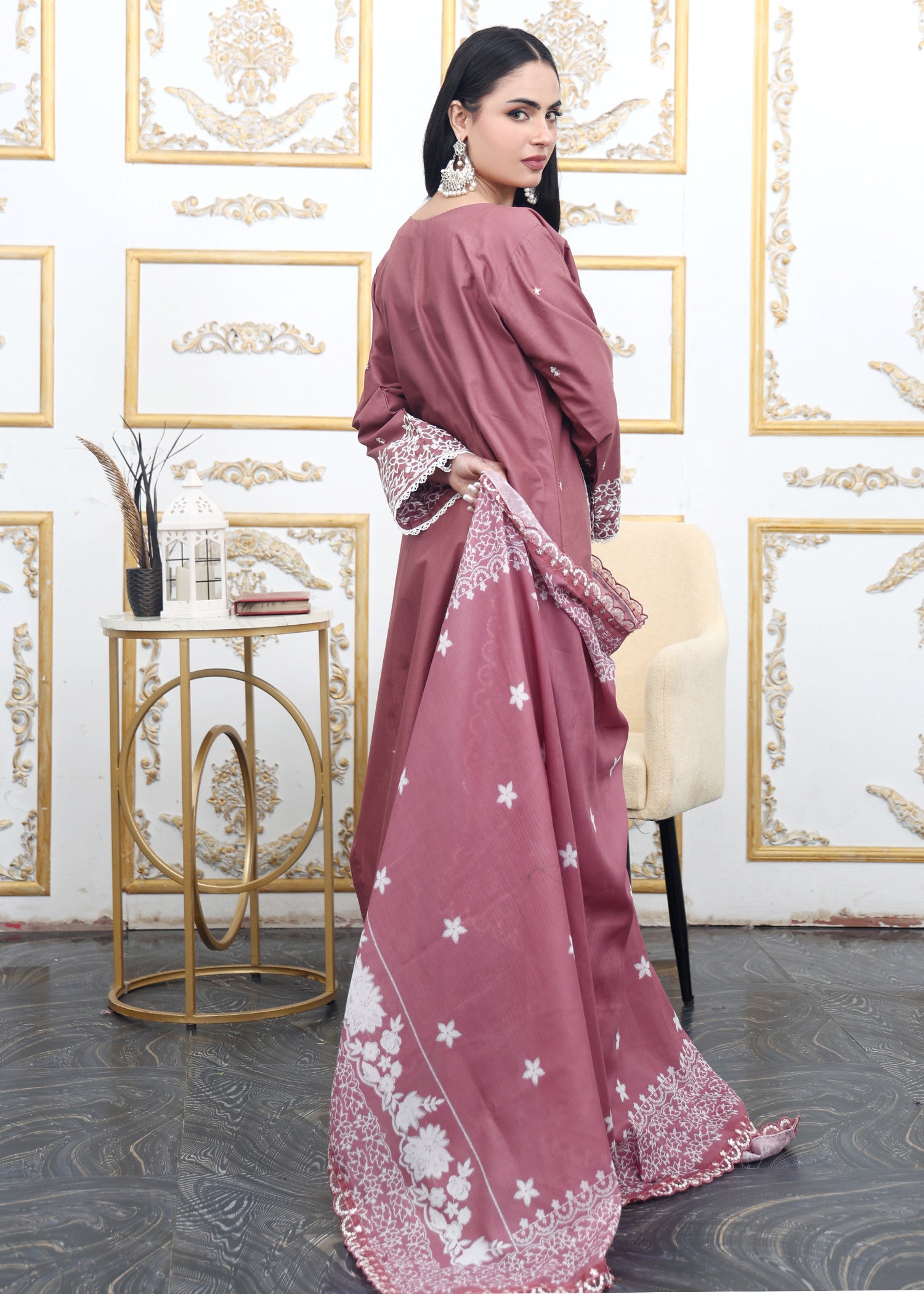 lawn cotton Kurta Set in Rose pink