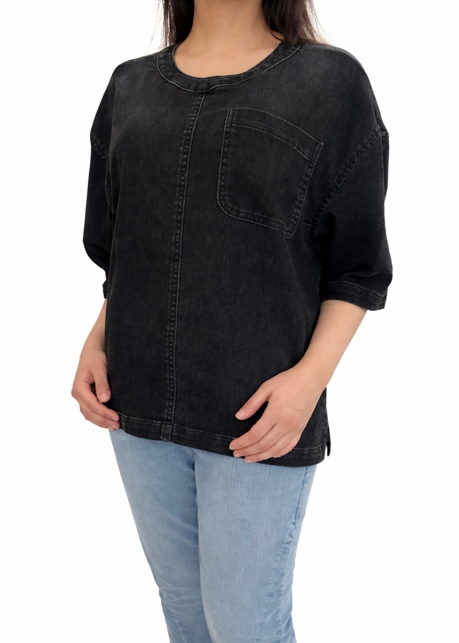 acid-wash denim Top in Black