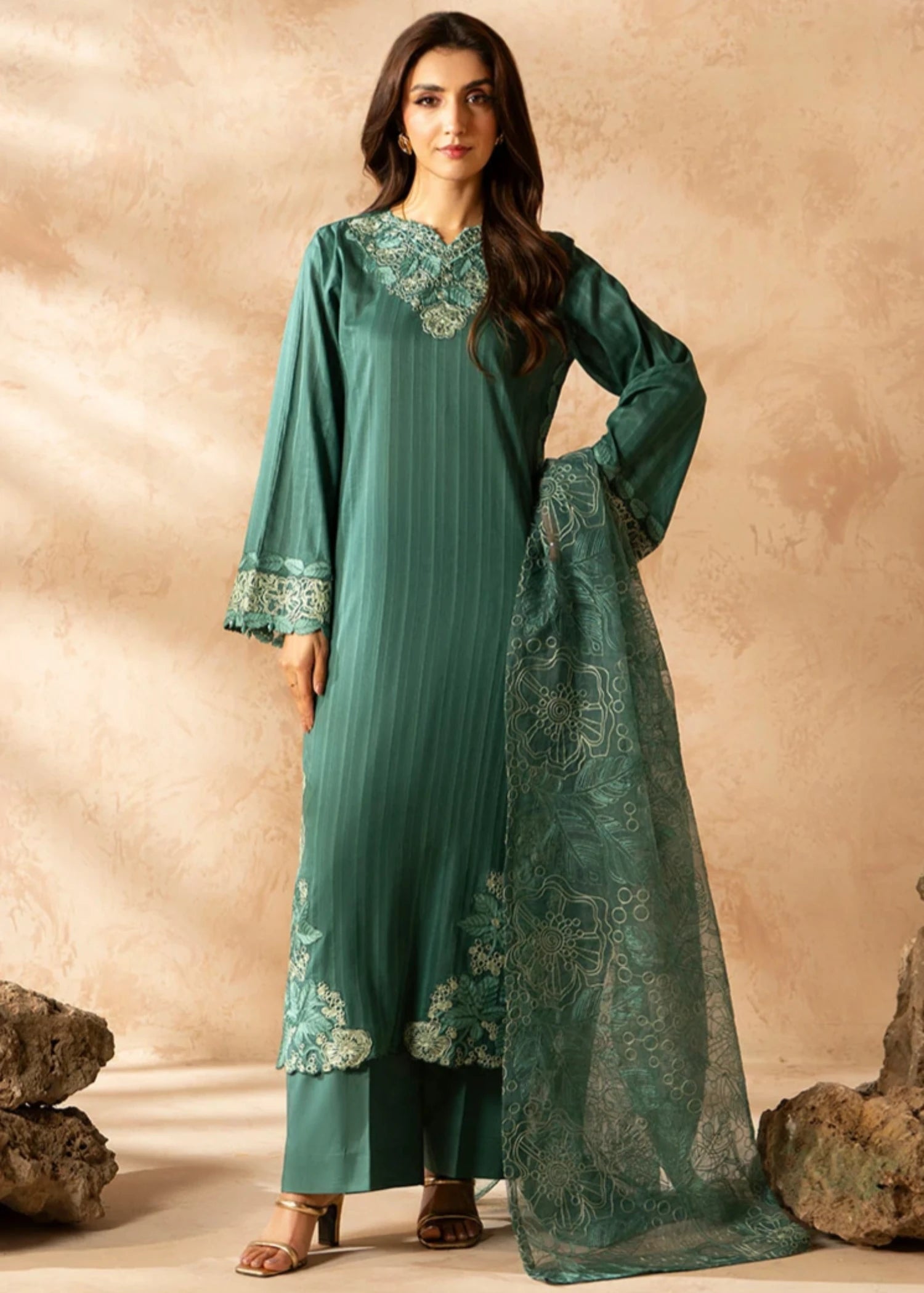 blended linen Kurta Set in Sea green
