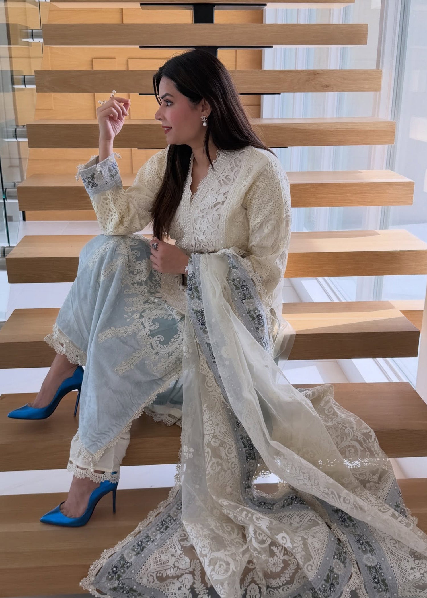 organza Kurta Set in Cream
