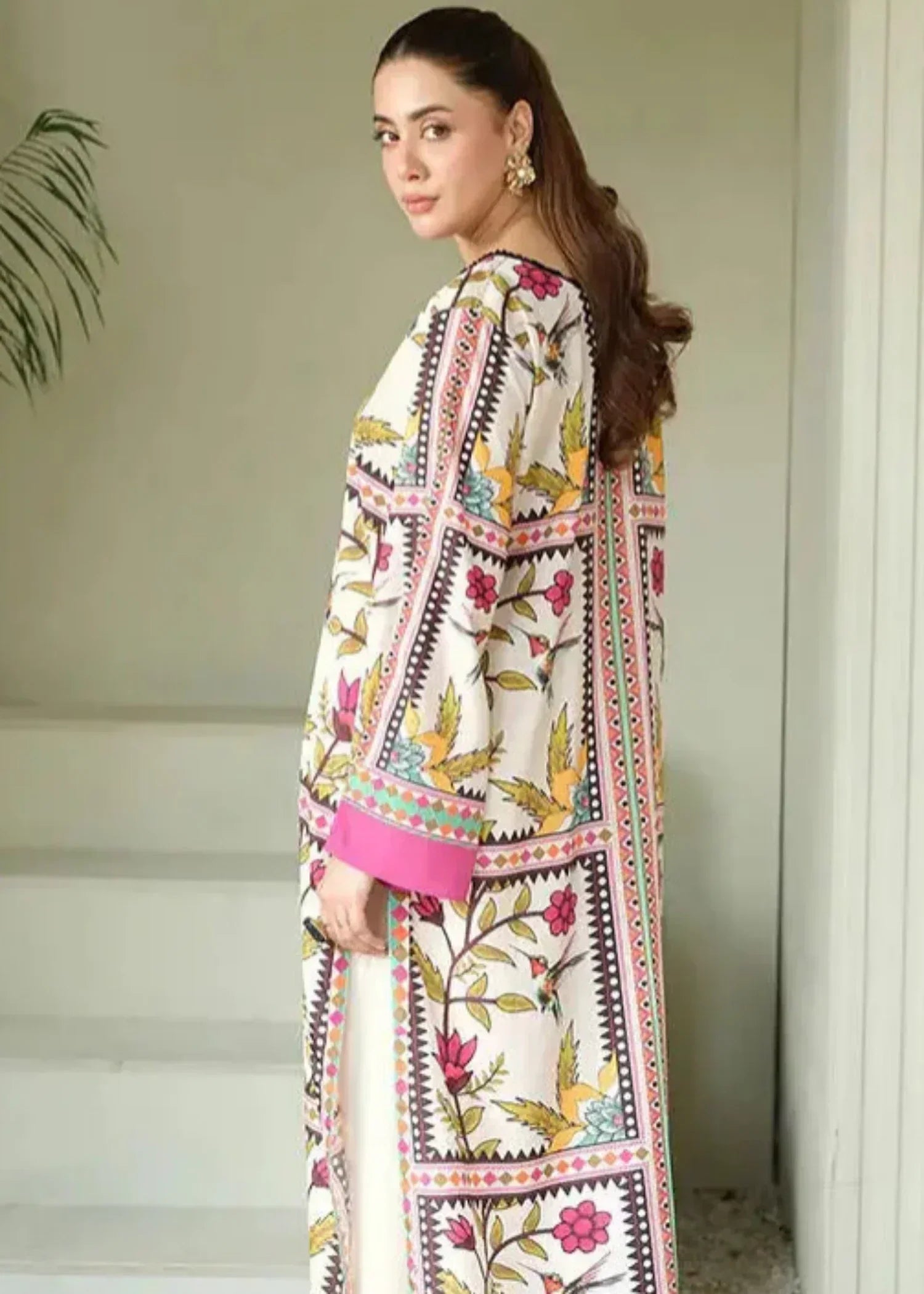 blended khaddar Kurta Set in Beige