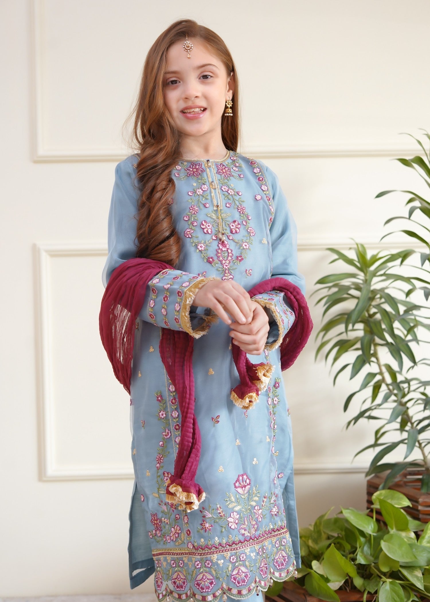 organza Kurta Set in Powder blue