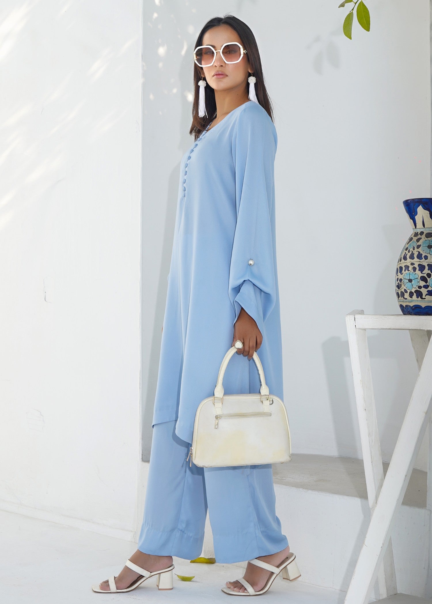 silk georgette Co Ord Sets in Ice blue