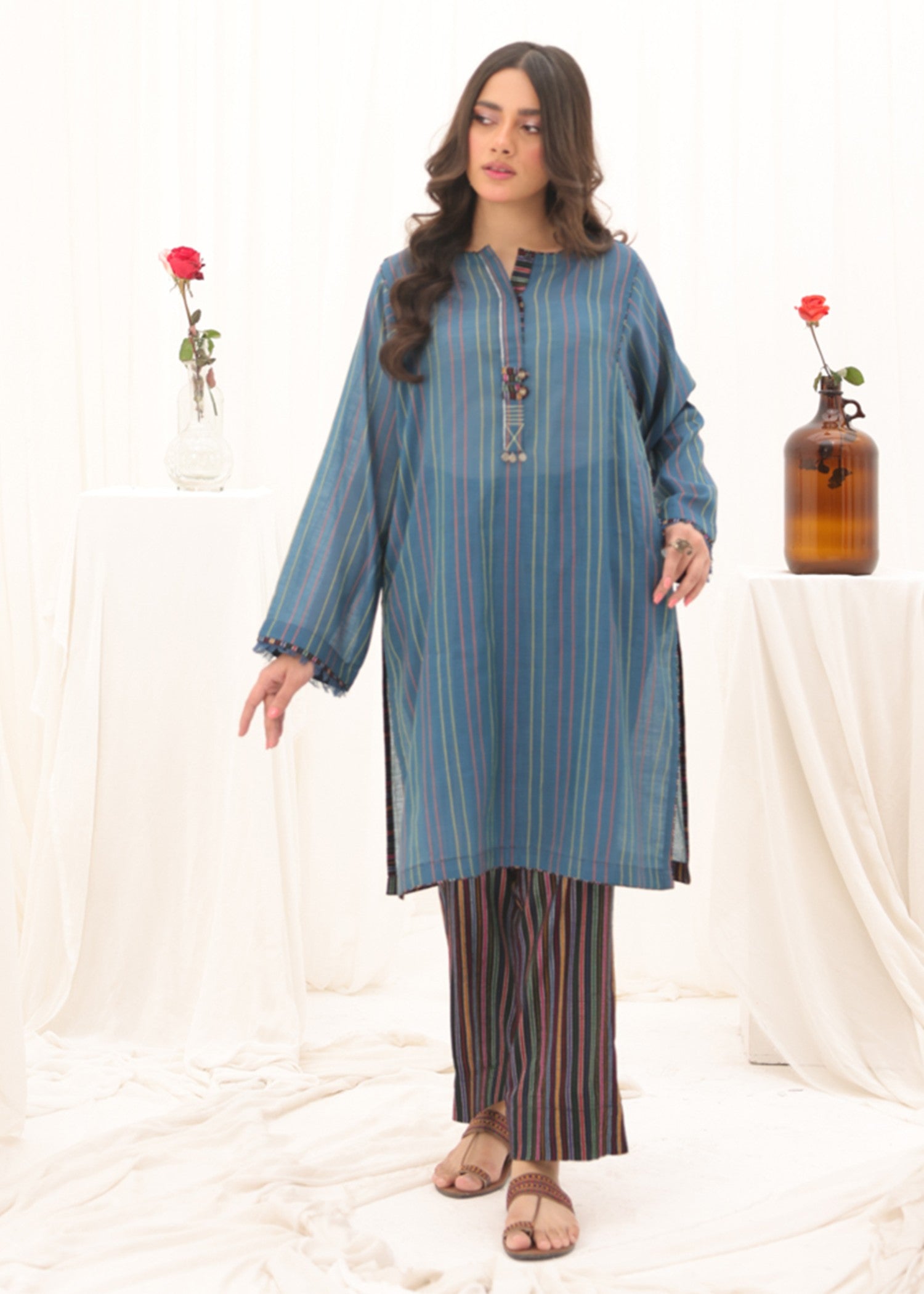 yarn dyed Kurta Set in Blue