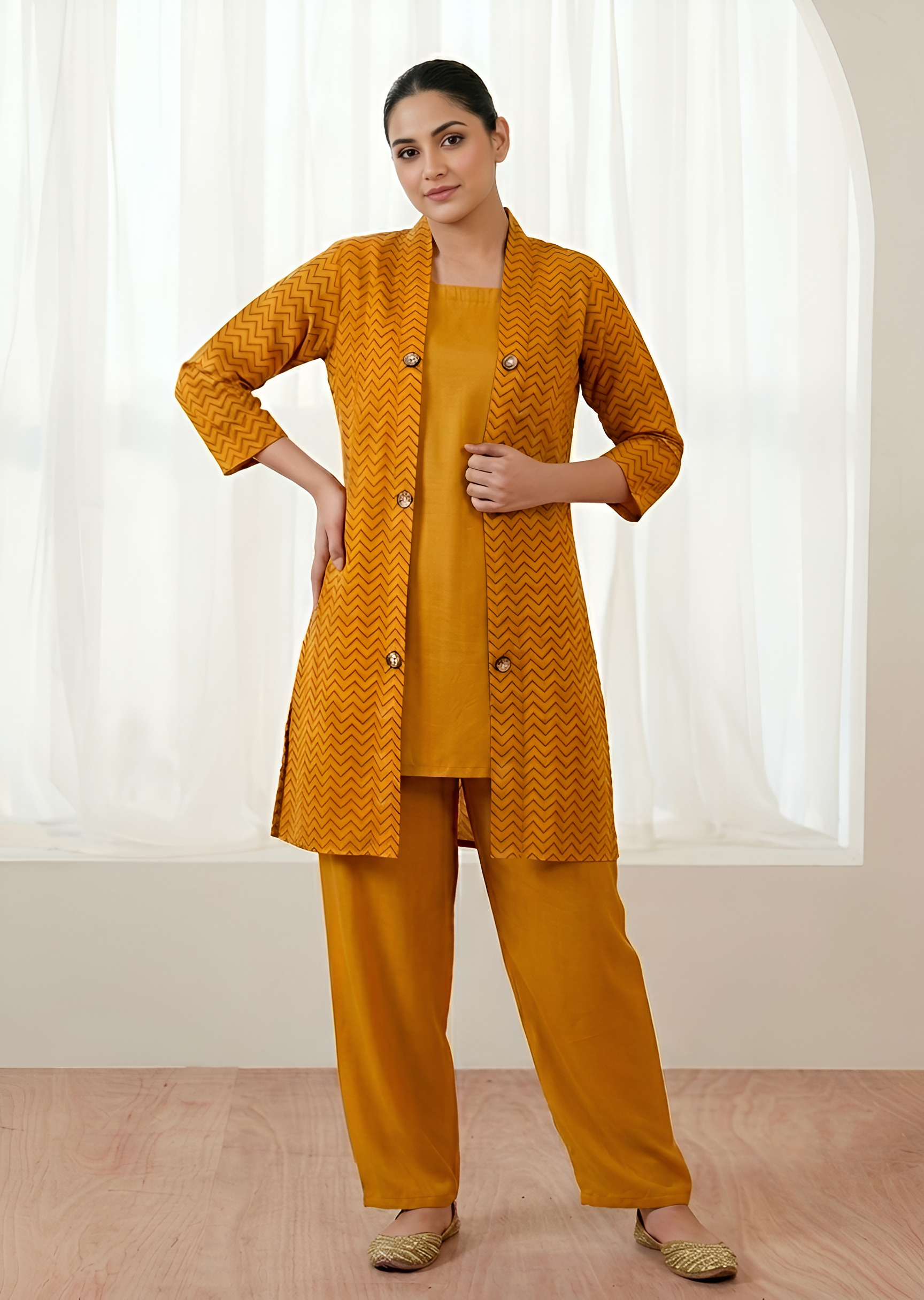 linen Gown in Mustard