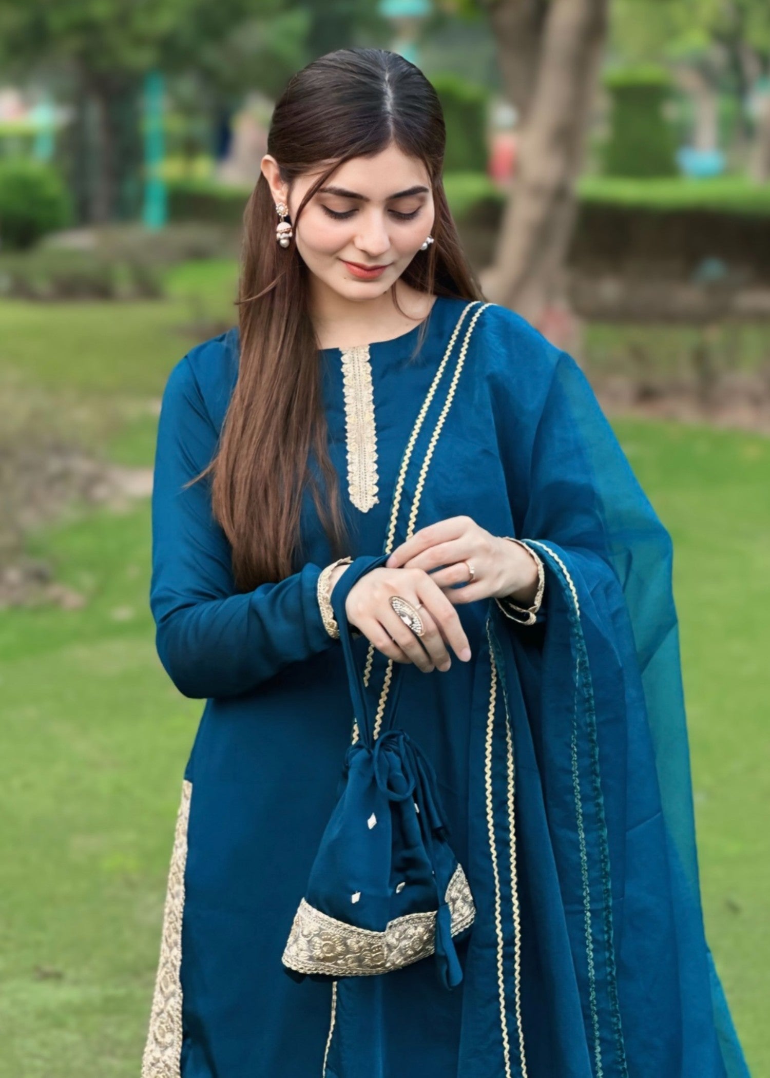 chiffon silk Sharara in Steel blue