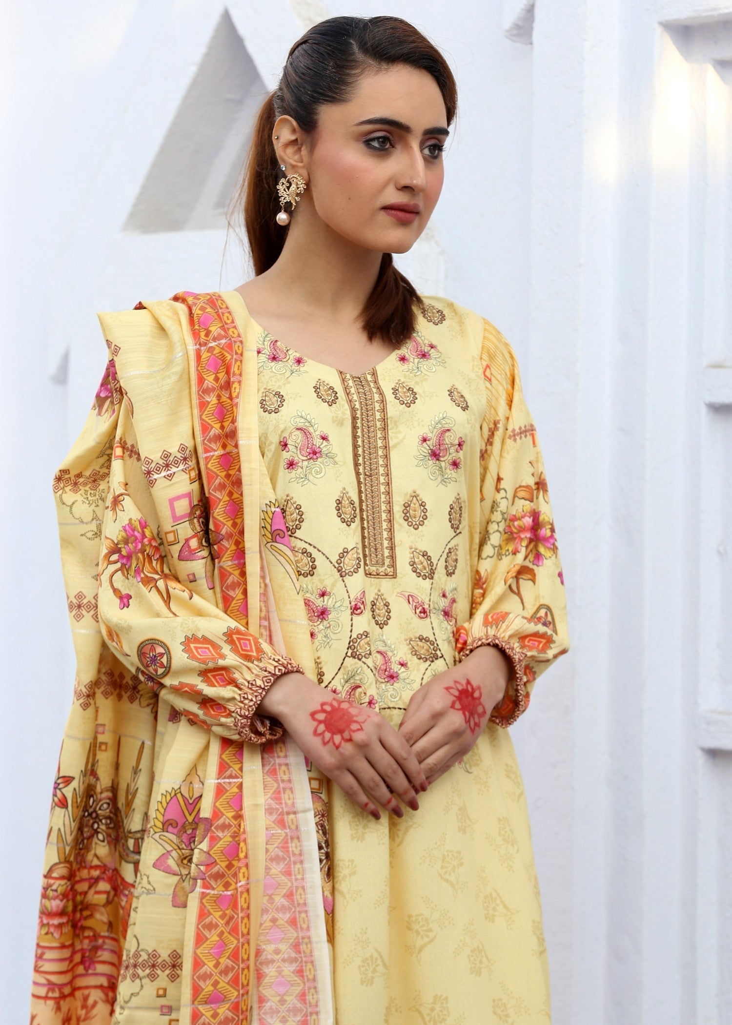 karandi Unstitched in Yellow