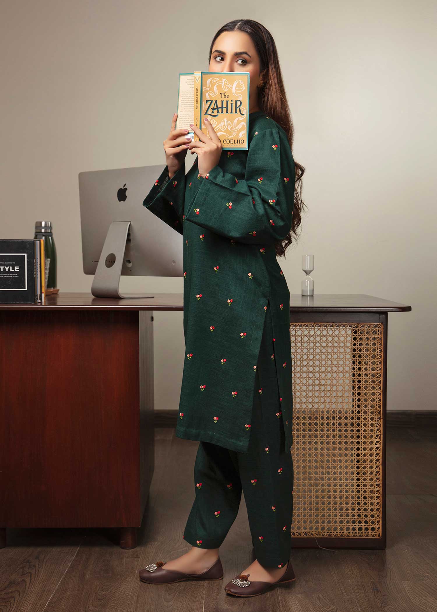 khaddar Co Ord Sets in Dark green