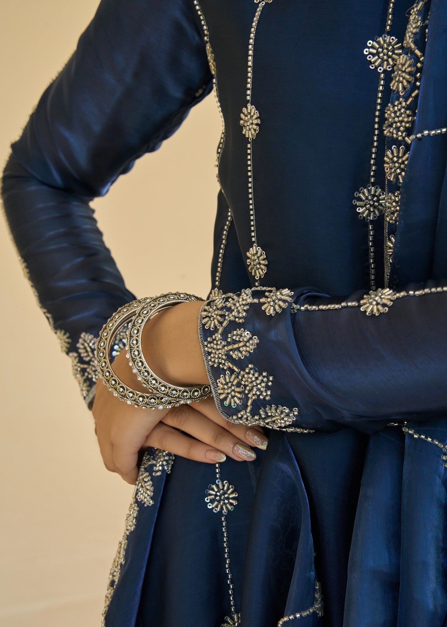 paper silk Kurta Set in Navy blue