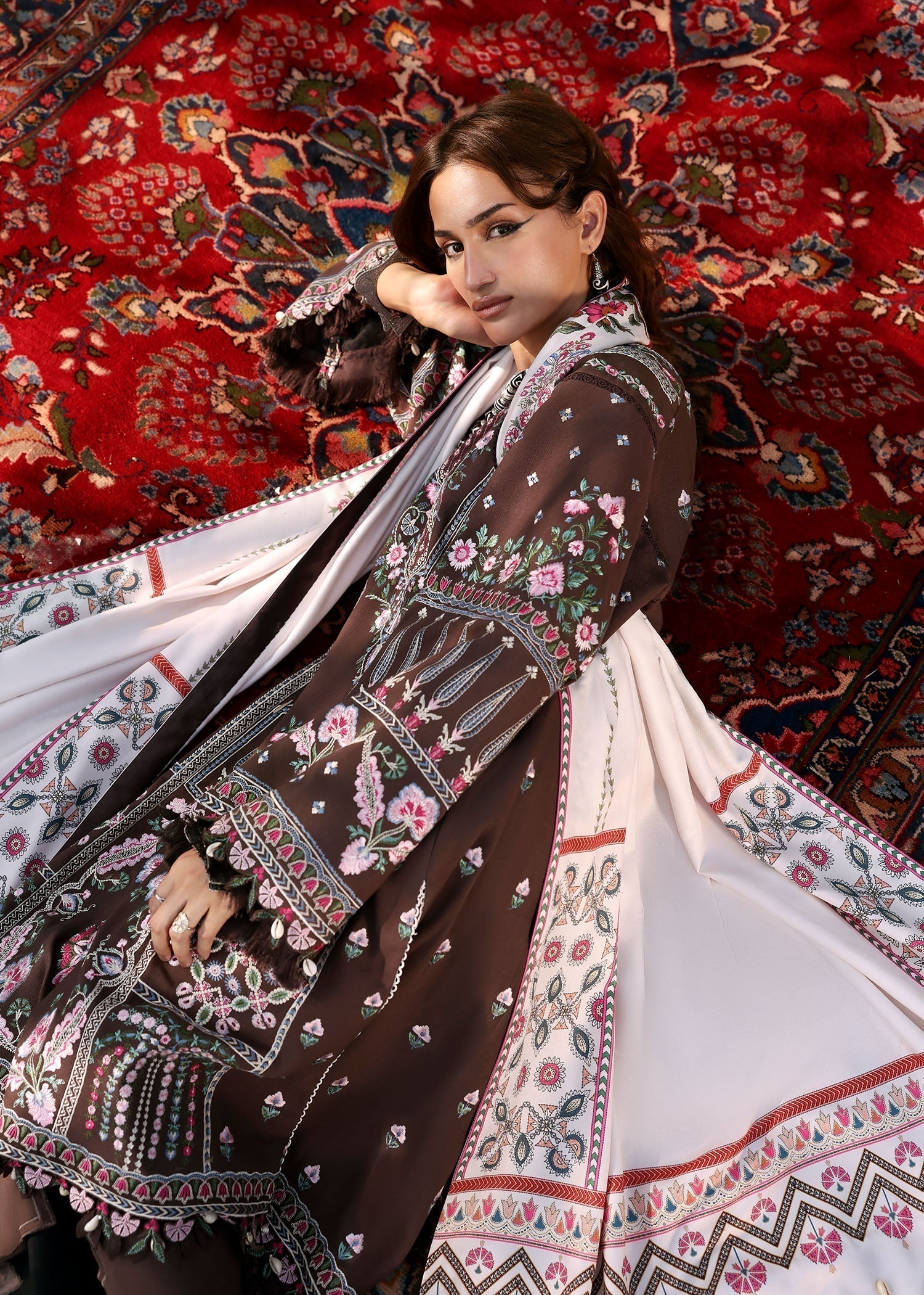khaddar Unstitched in Dark brown