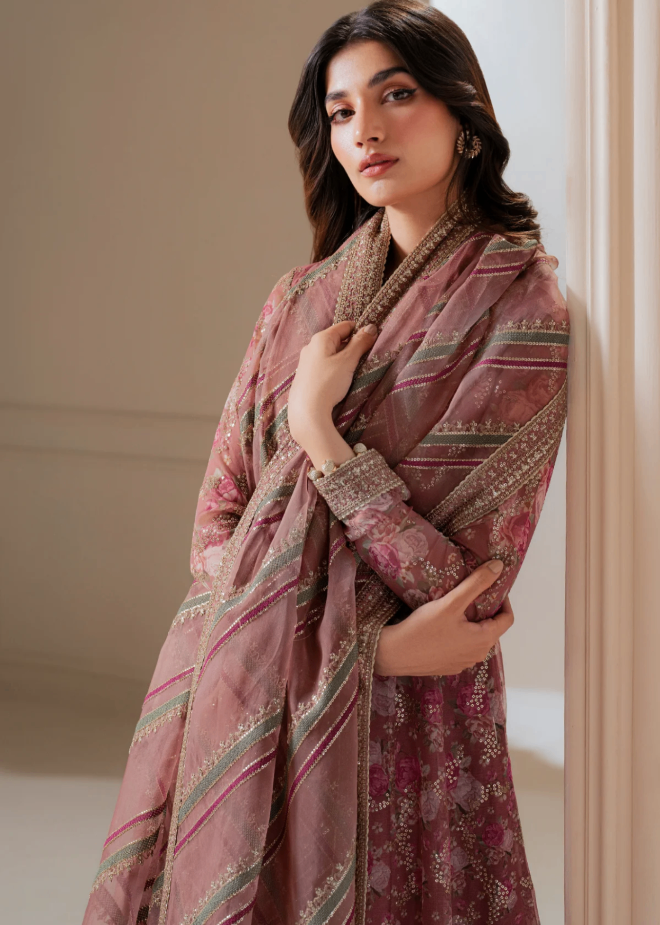 chiffon Unstitched in Mauve pink