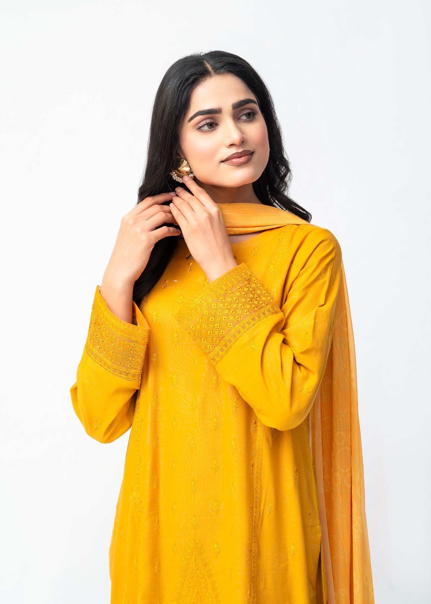 khaddar Kurta Set in Amber
