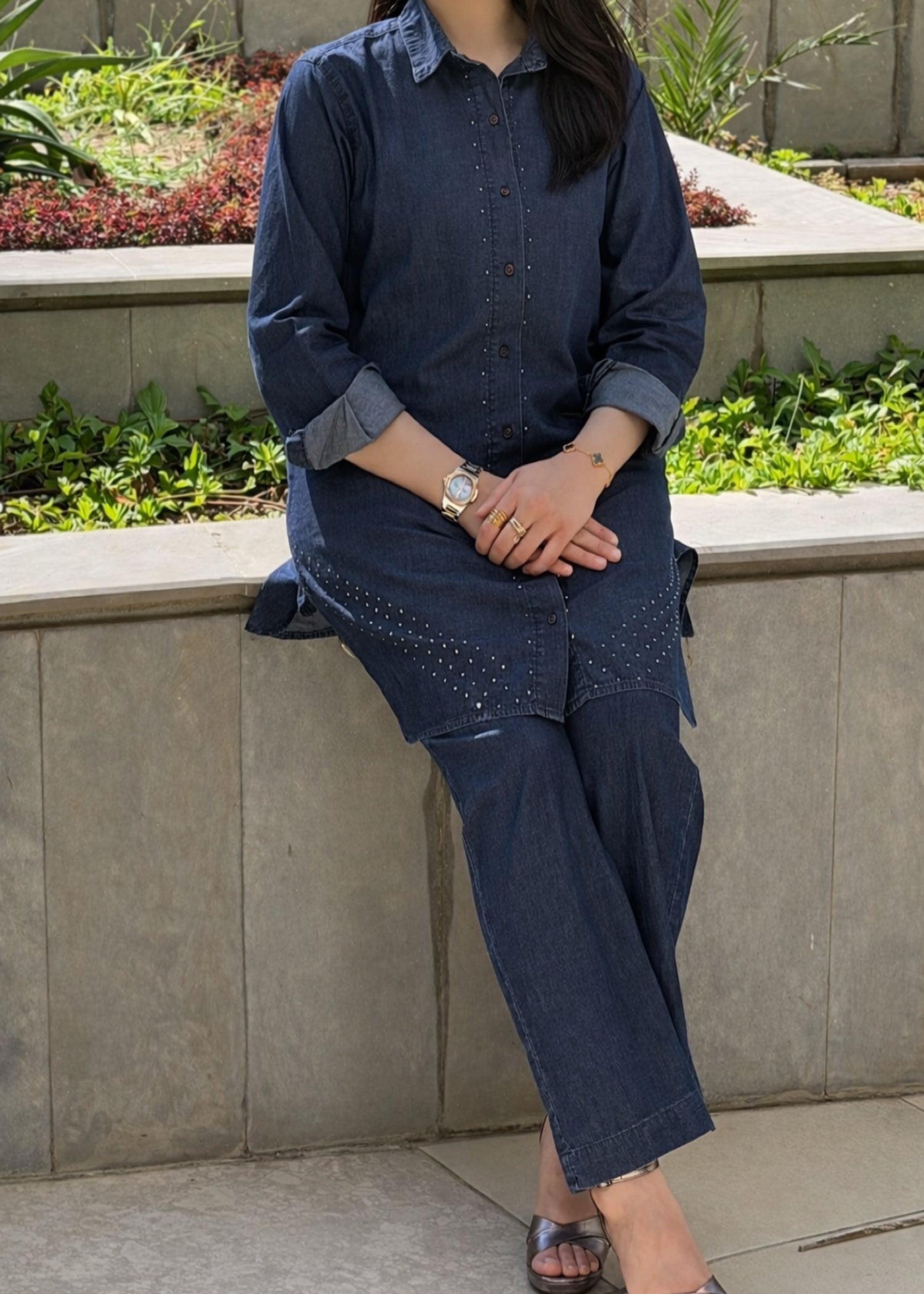 denim-like chambray Co Ord Sets in Dark blue