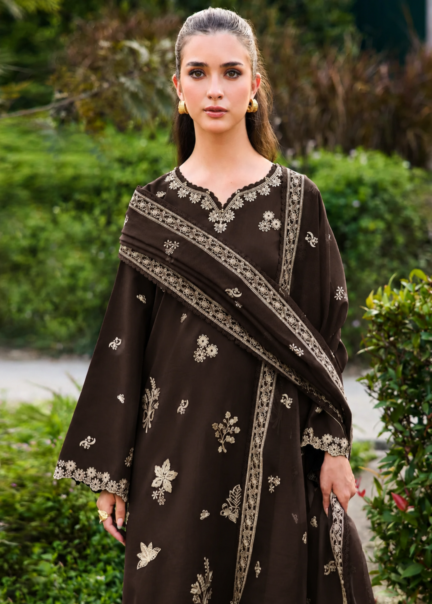 linen Kurta Set in Dark brown