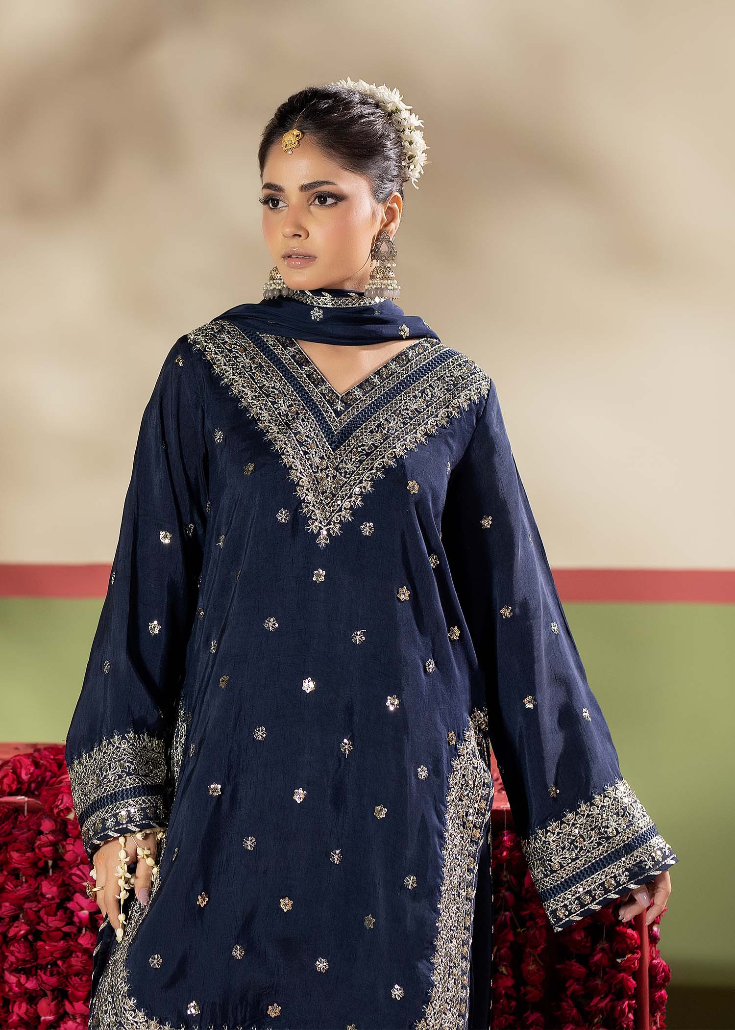raw silk Kurta Set in Blue