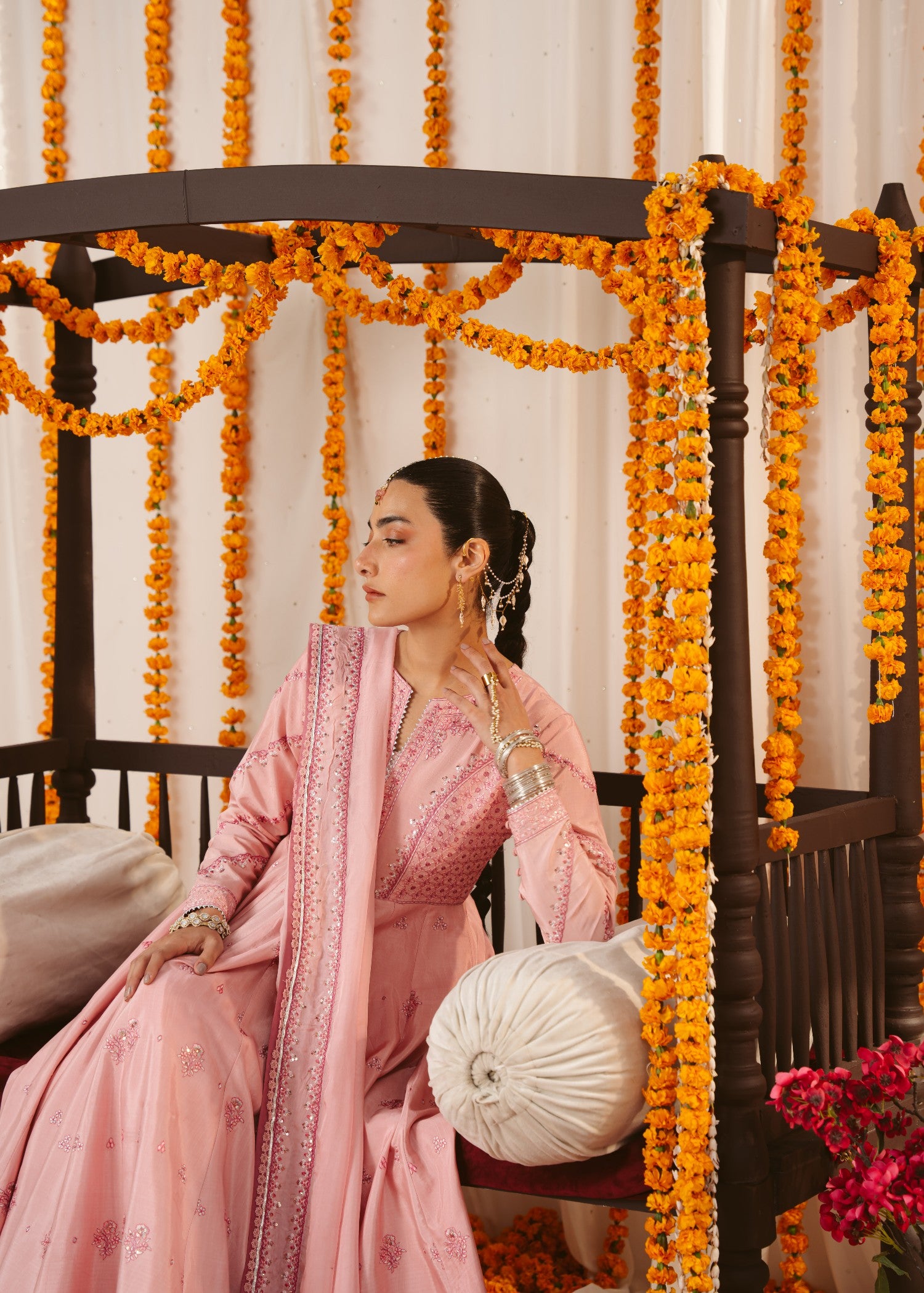 raw silk Pishwas in Pastel pink