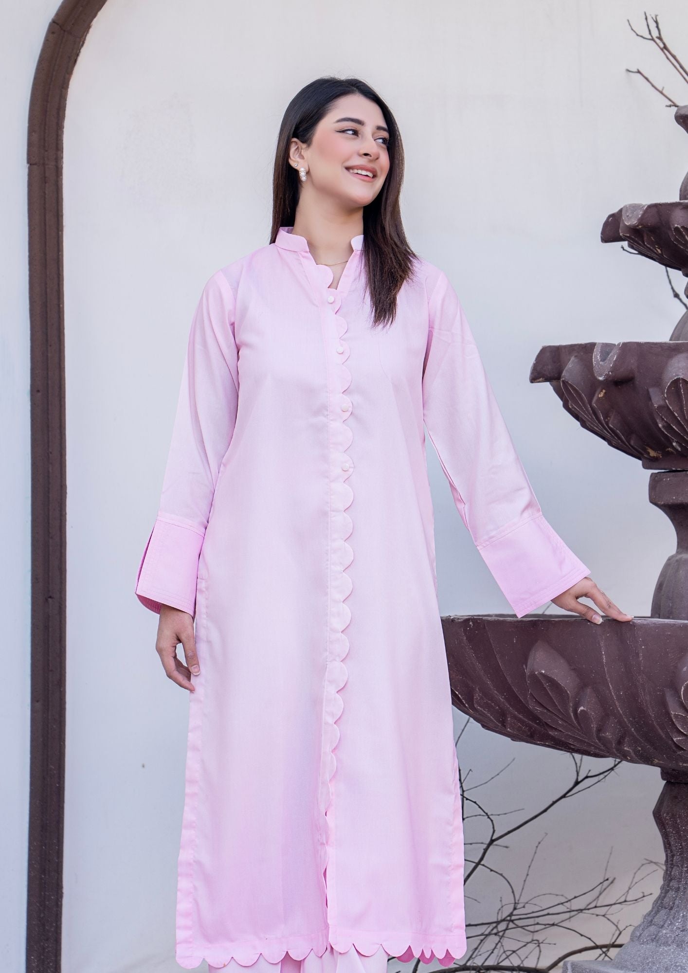 arabic lawn Kurta Set in Pink