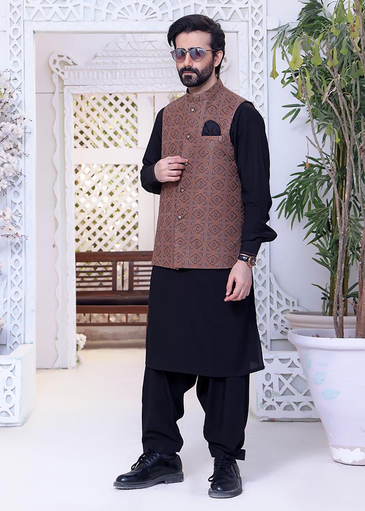 raw silk Waistcoat in Rust orange