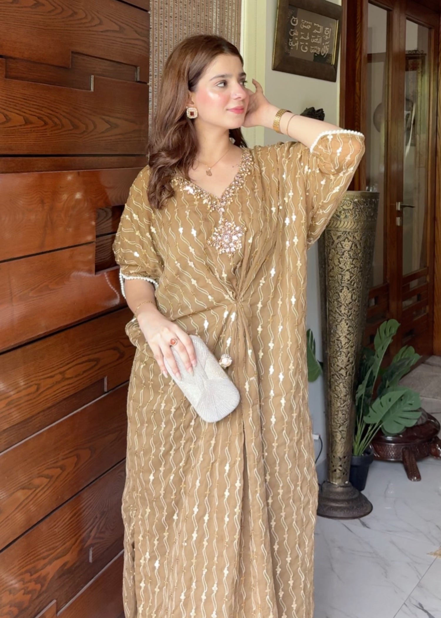 chiffon Kaftan in Camel brown