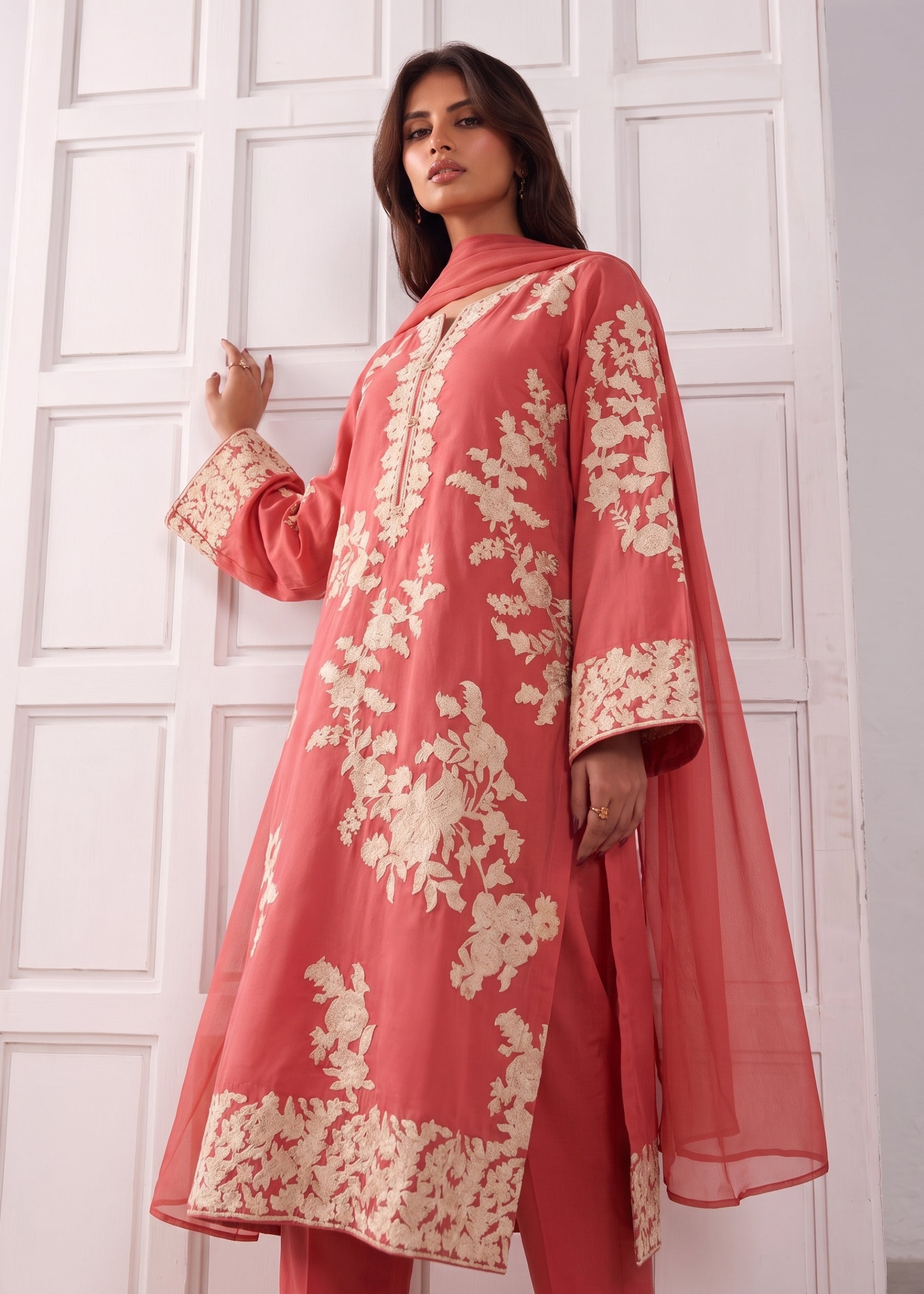 linen Kurta Set in Watermelon pink