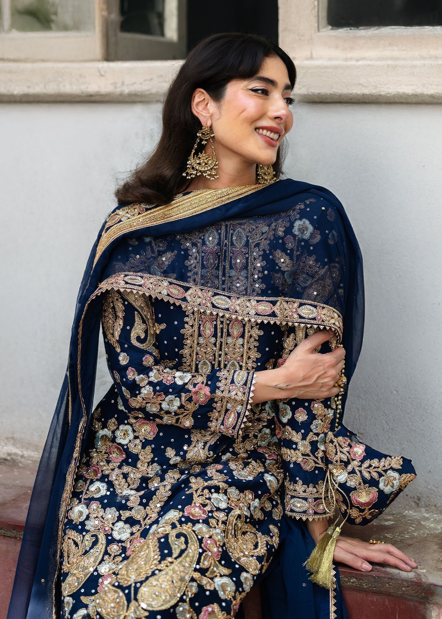 chiffon Kurta Set in Royal blue