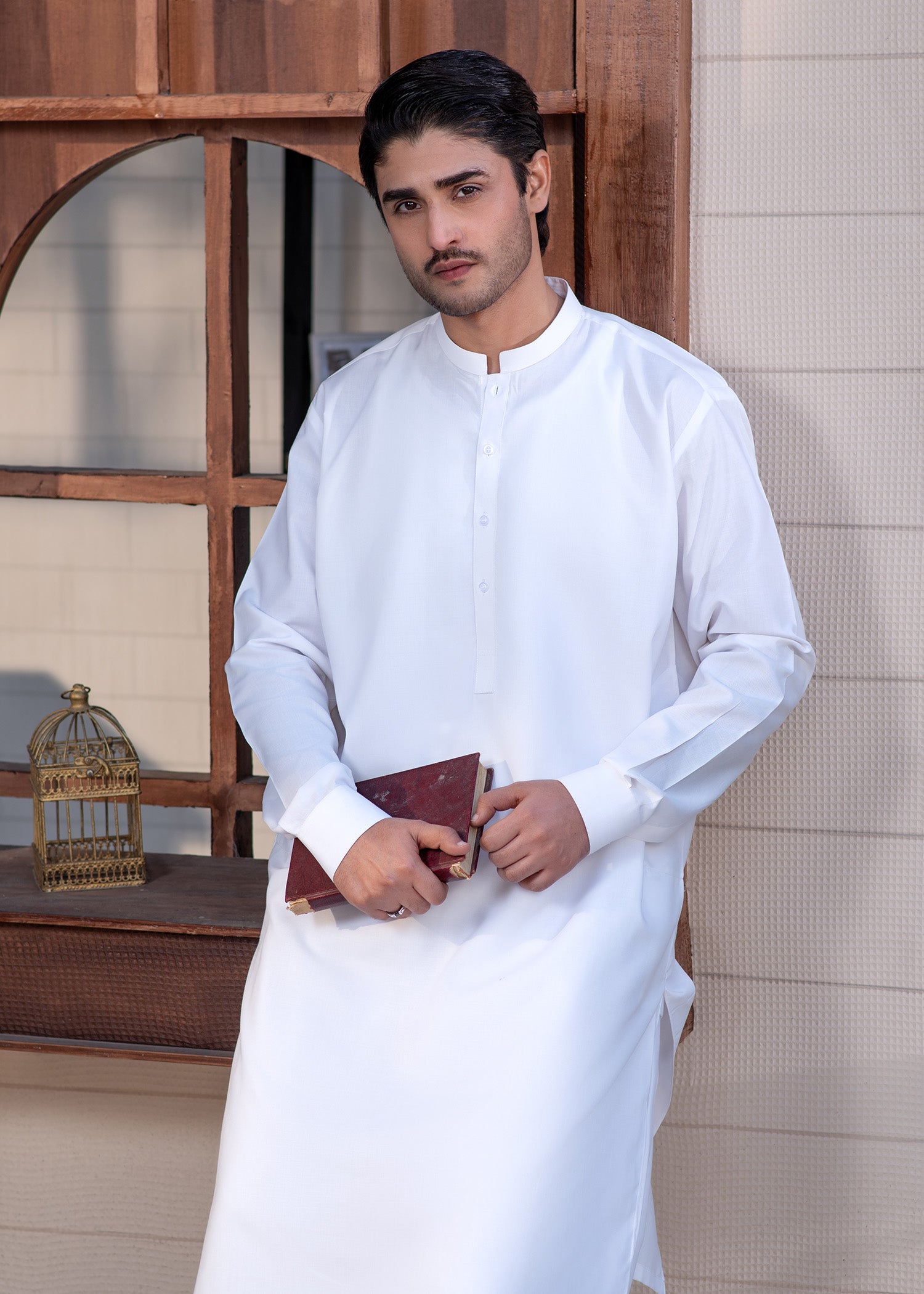 wash & wear Shalwar Kameez in Off-white by Buraq