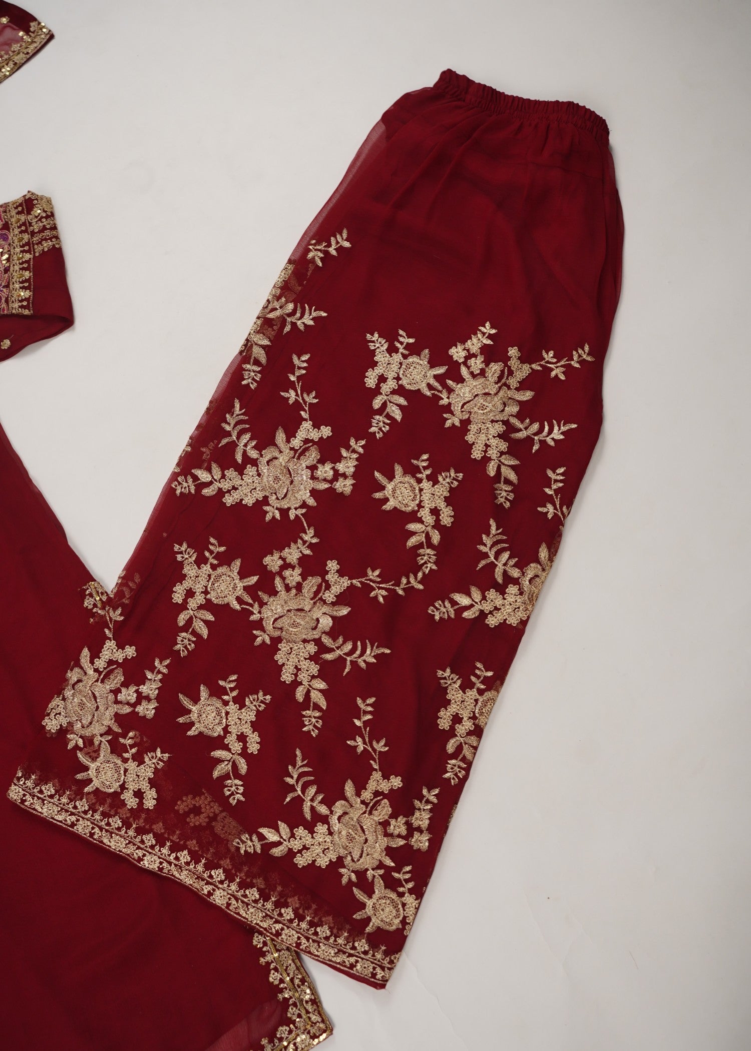 chiffon Kurta Set in Deep carmine