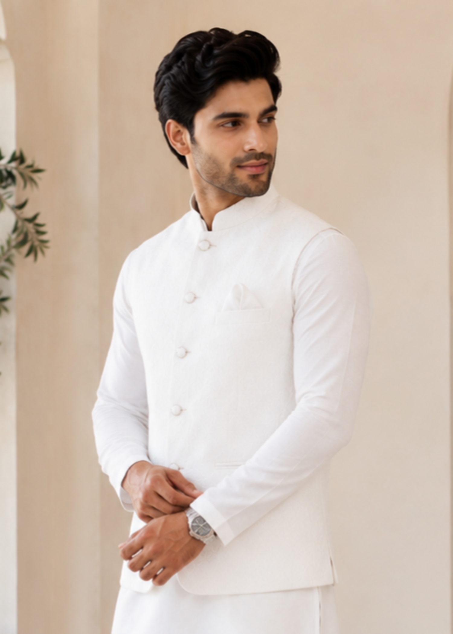 wash & wear Waistcoat in Milk