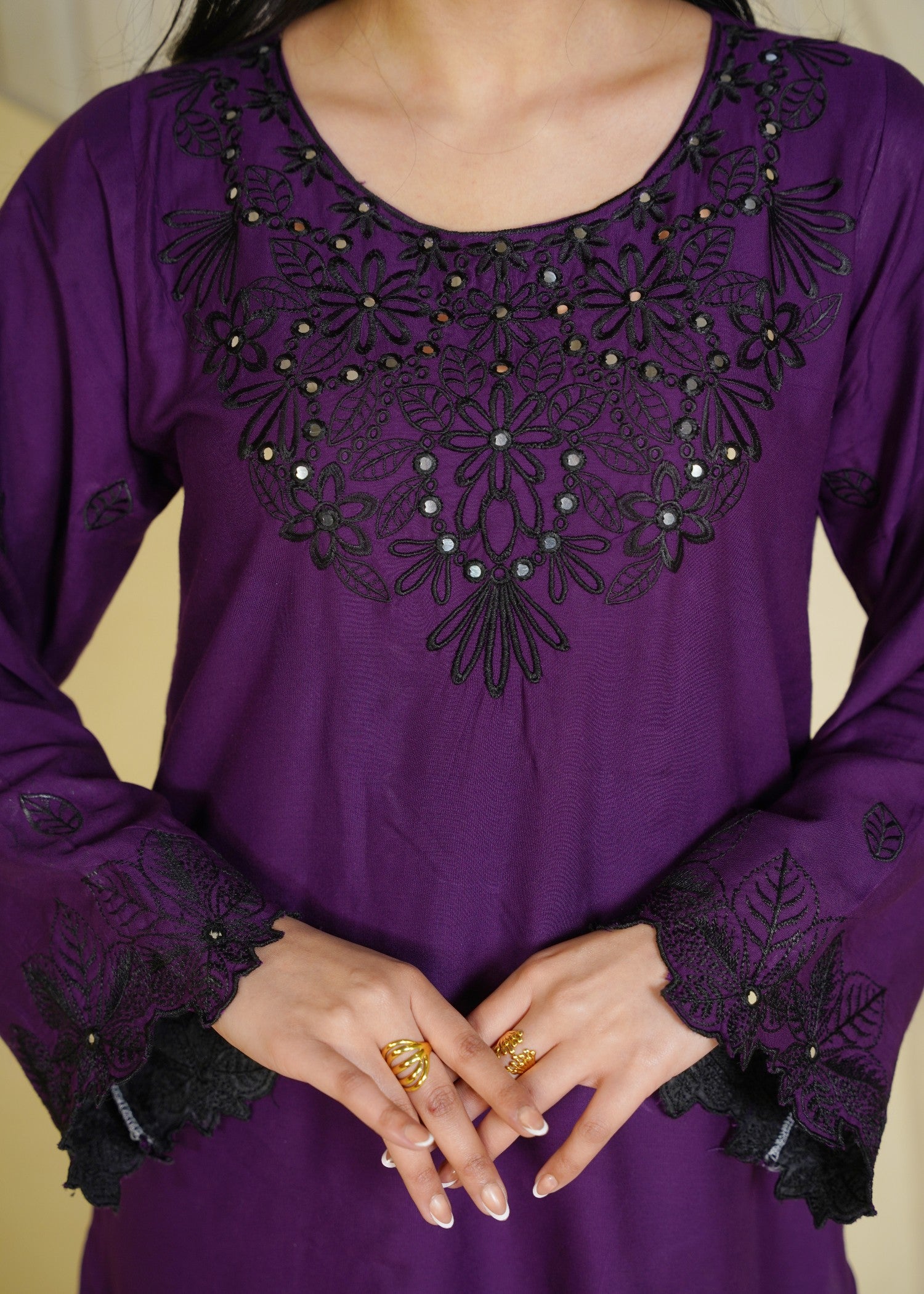 linen chambray Kurta Set in Royal amethyst