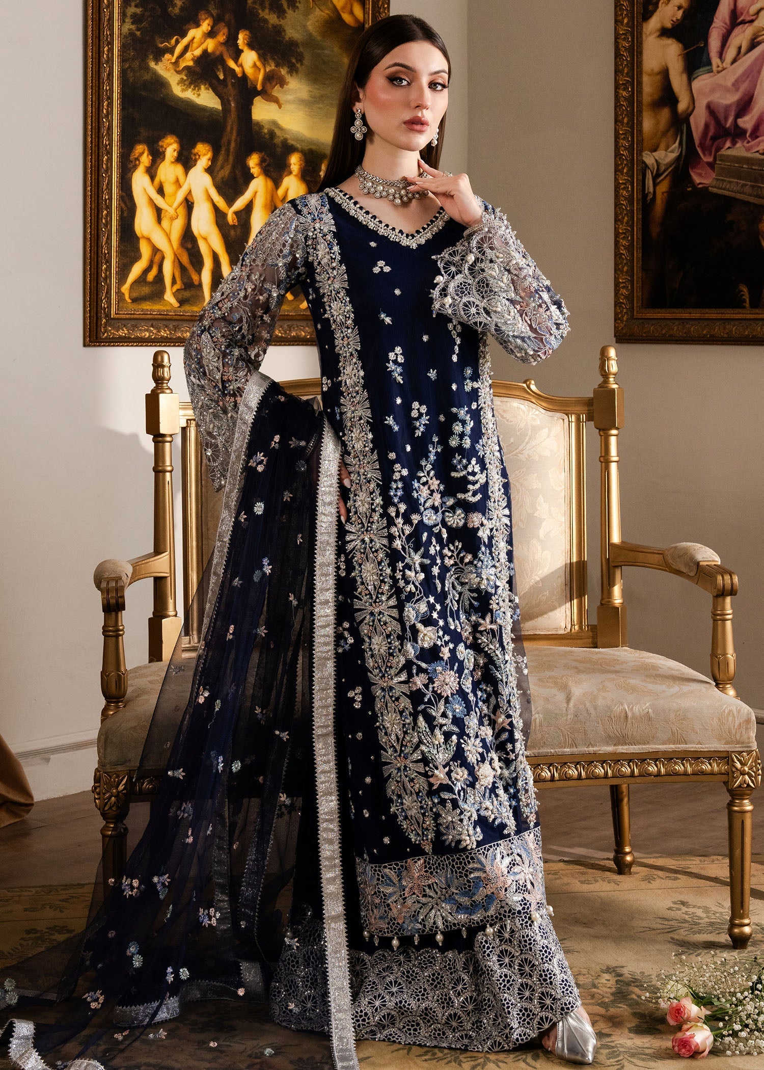 net Sharara in Navy blue