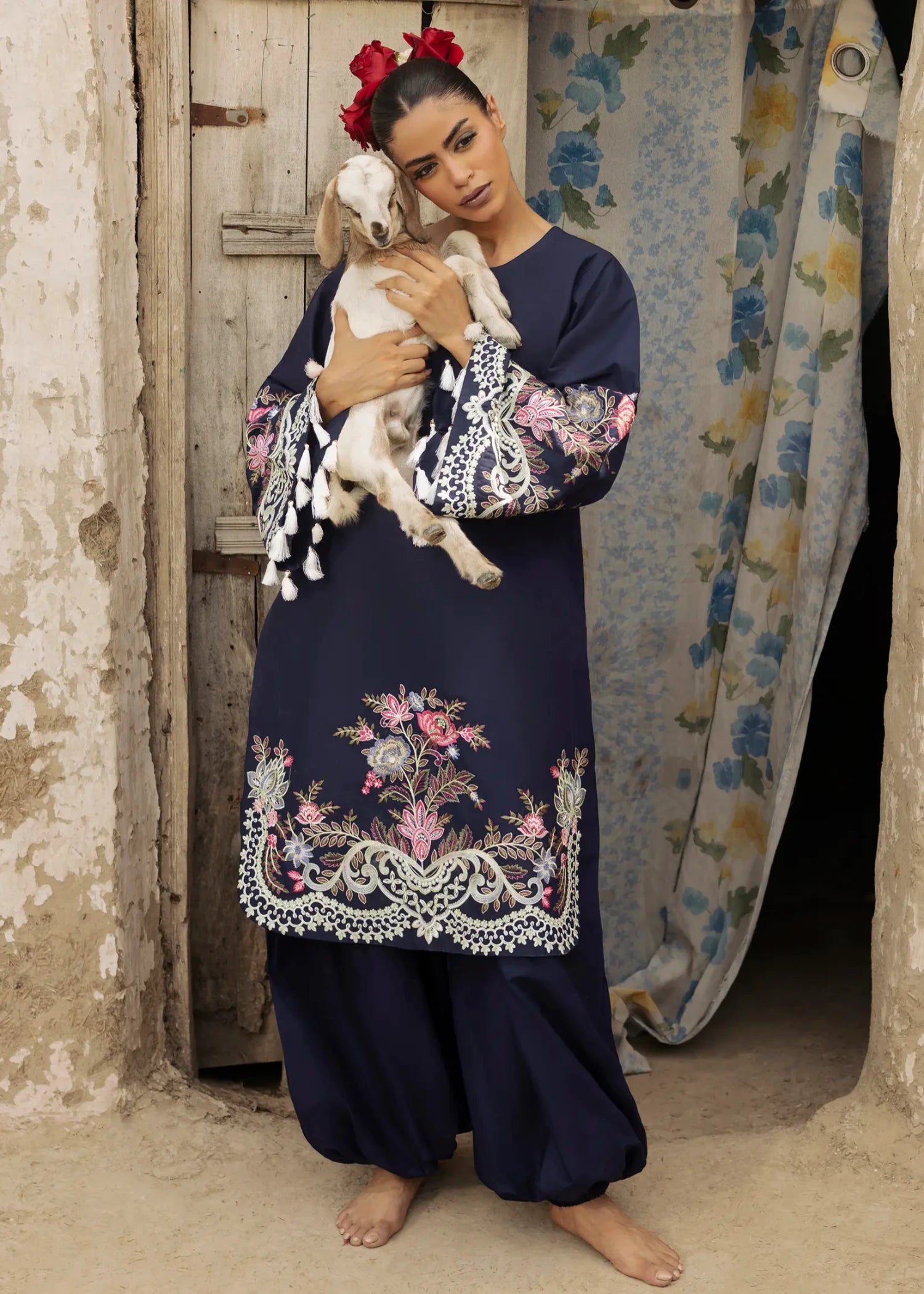 lawn cotton Kurta Set in Midnight blue